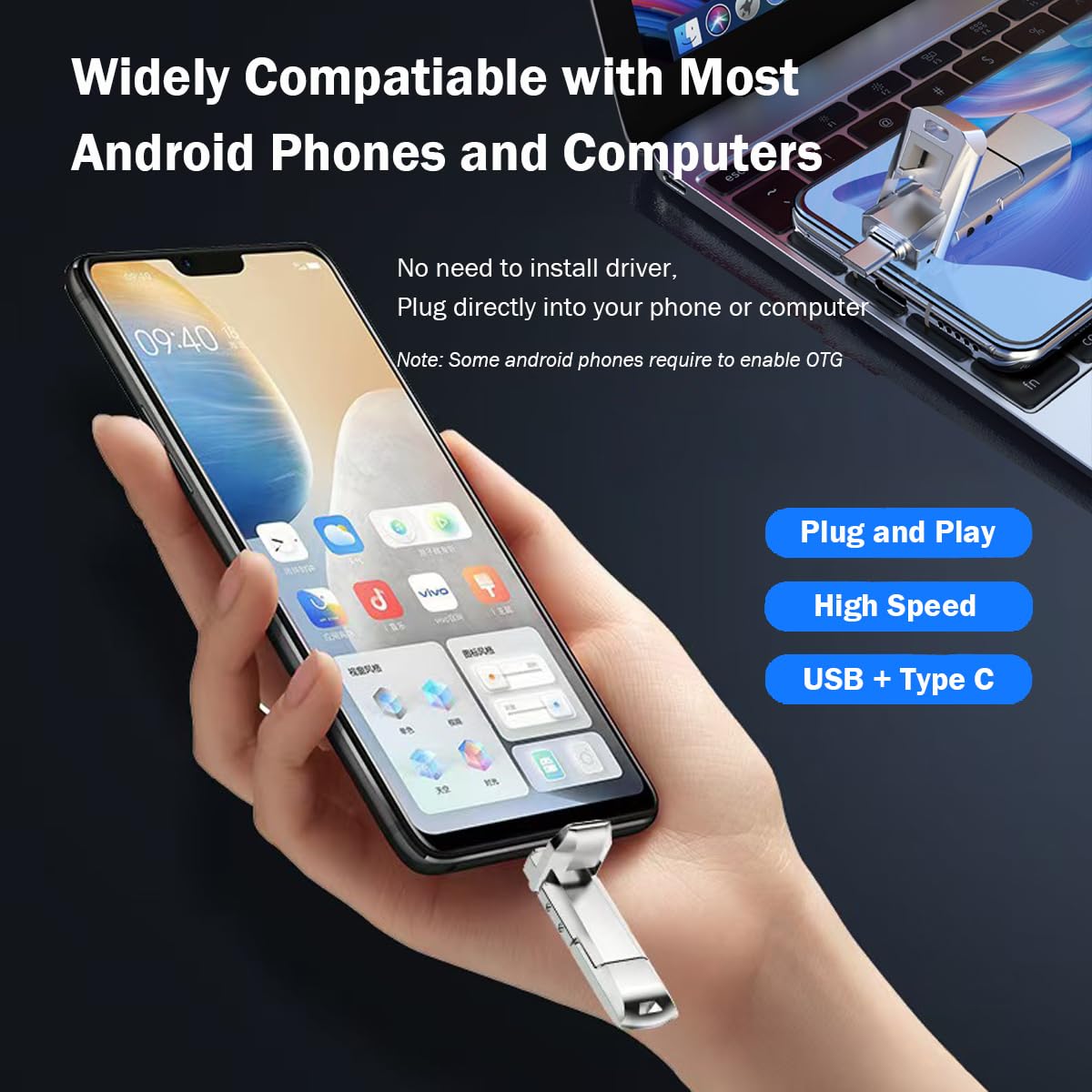 Unidad USB de estado sólido de 128 GB, unidad flash USB 3.2 Gen 2 de alta velocidad de hasta 550 MB/s, unidad USB C y USB A de doble unidad, SSD externa para iPhone 17/16/15, Android, MacBook