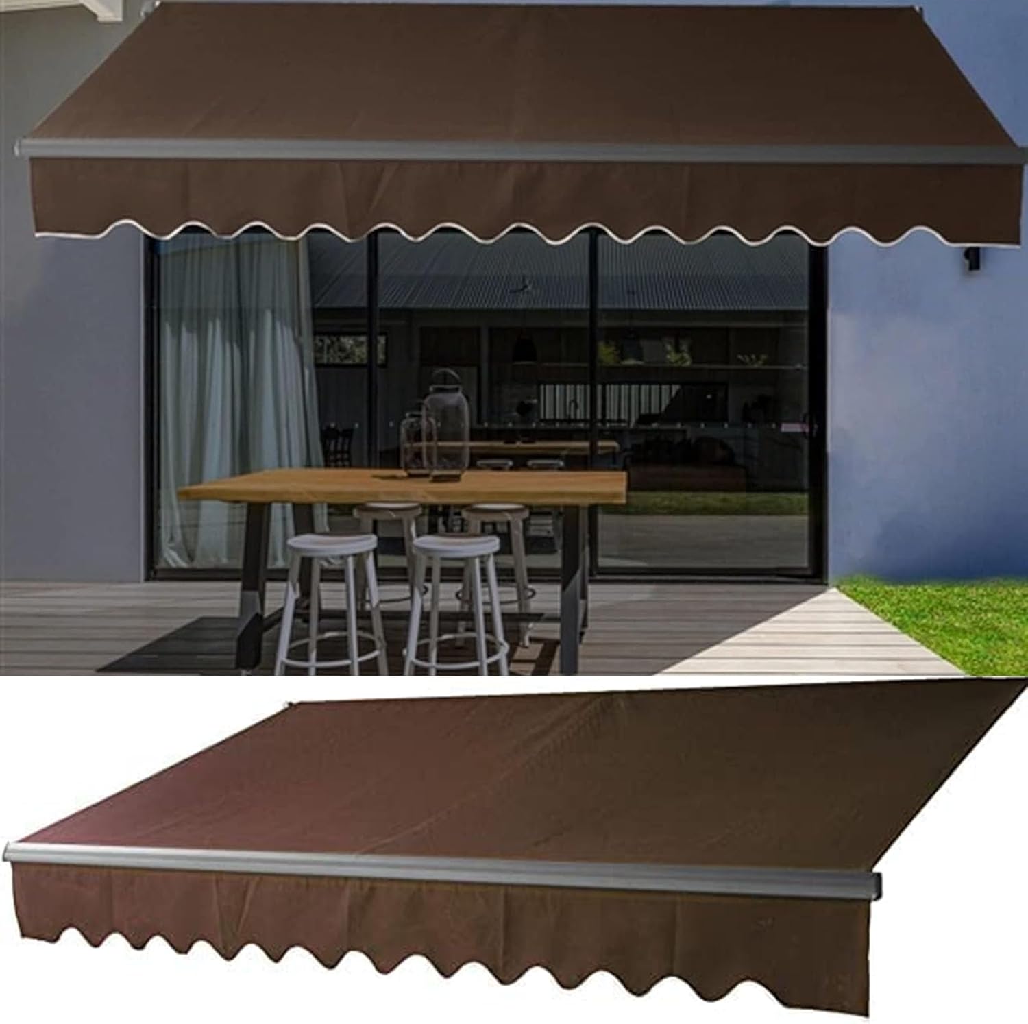 DAZULI Retractable Patio Awning Top Sunshade Replacement Waterproof Canvas Fabric Outdoor Sun Shade Shelter Cloth 280g 100% Ployester Canopy Cover(Size:19.6x9.8ft,Color:Brown)
