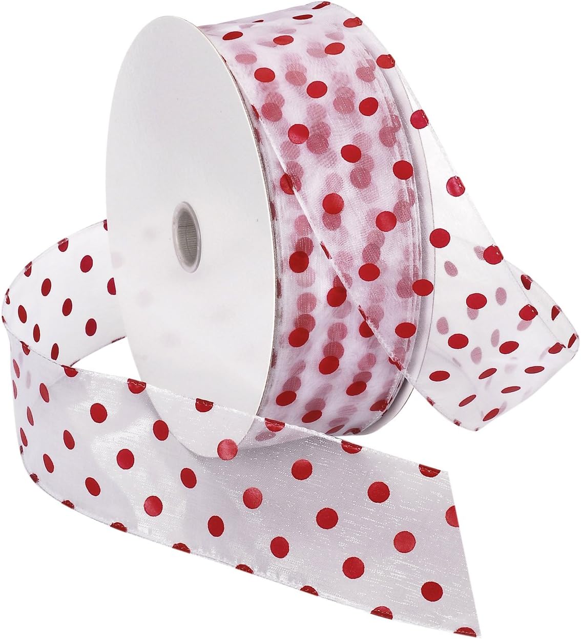 Morex Ribbon Wired Ribbon, White/Black Dots,92116/50-713