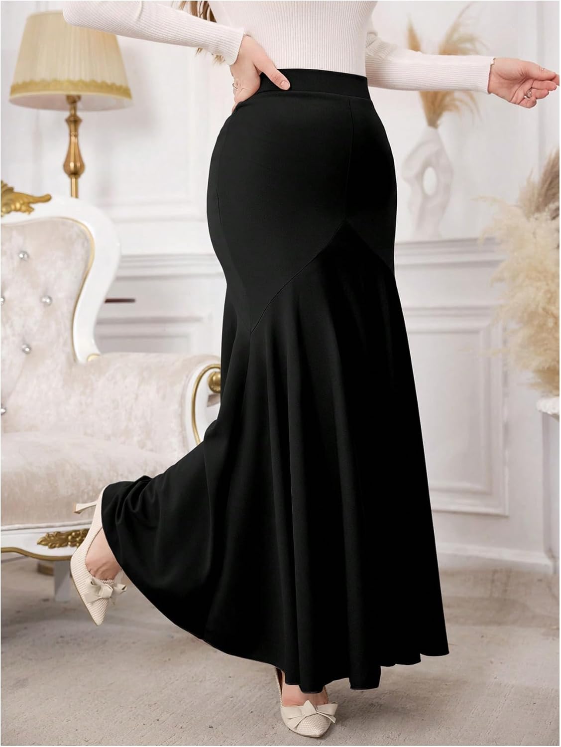 SHENHE Women's High Waisted Fishtail Skirts Elegant Ruffle Bodycon Party Long Maxi Skirt
