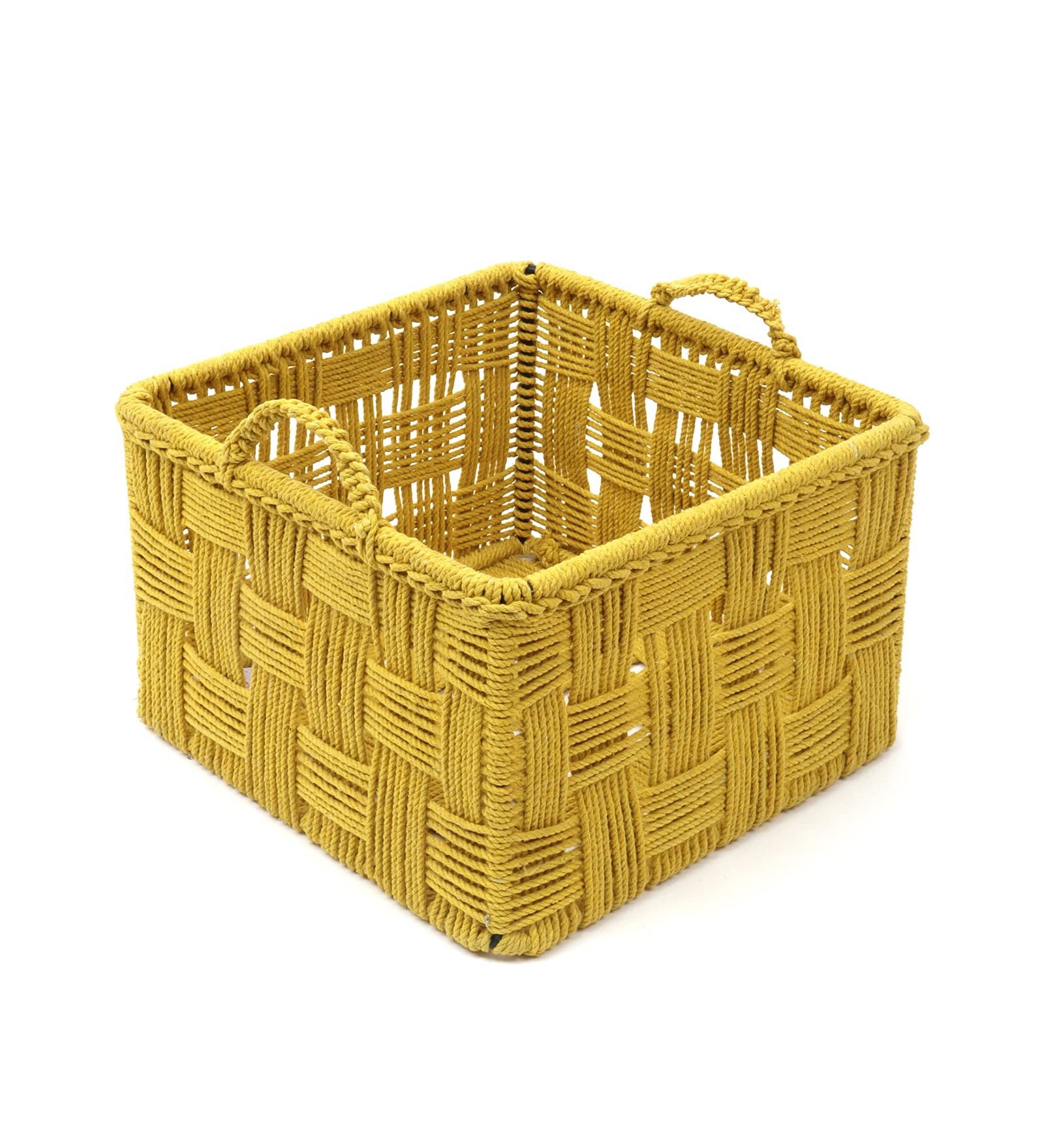 The Tickle Toe Cotton Rope Storage Basket with Iron Frame | Eco-Friendly Home Organizer | 34x34x22 cm (Yellow)