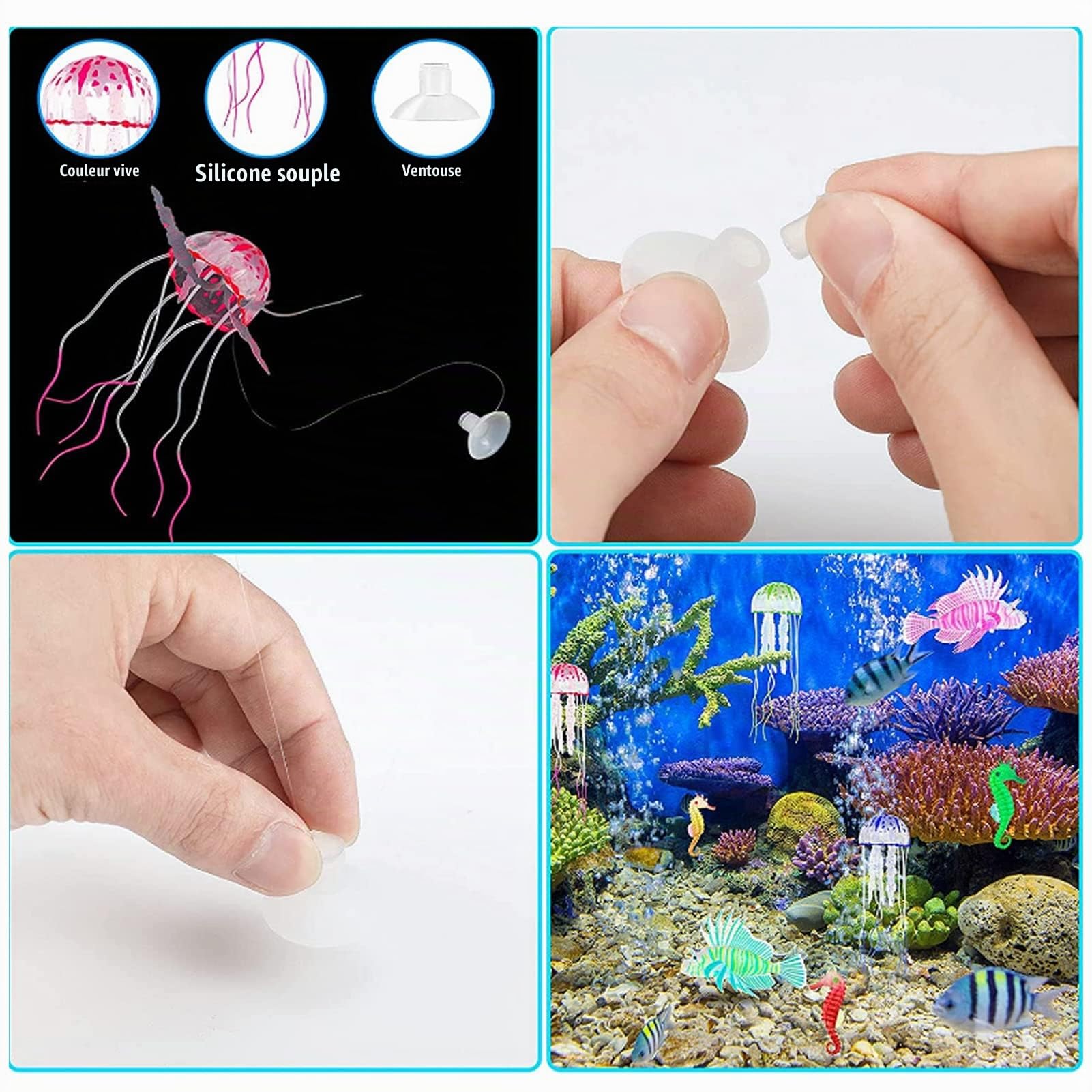 Décoration Lumineuse d'aquarium de 8pcs, Hippocampe Flottant Artificiel de méduse de Nylon de Silicone pour l'aquarium de réservoir de Poissons, décoration d'aquarium de Simulation
