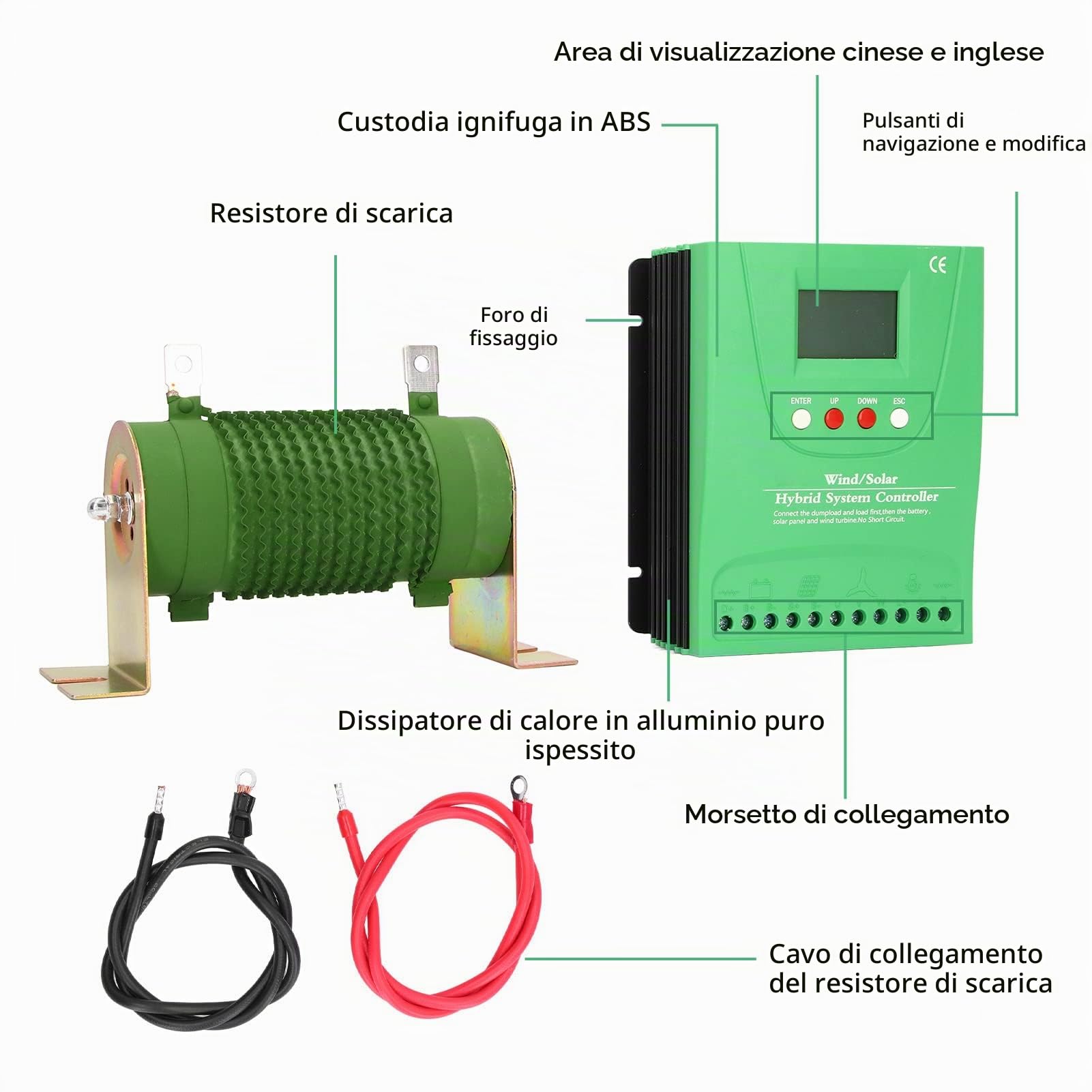 Regolatore di Carica Ibrido Solare Eolico 12V 24V, con Display LCD MPPT Carica Boost Regolatore Solare Eolico Display Digitale LCD a Grande Schermo(GPI1010K)