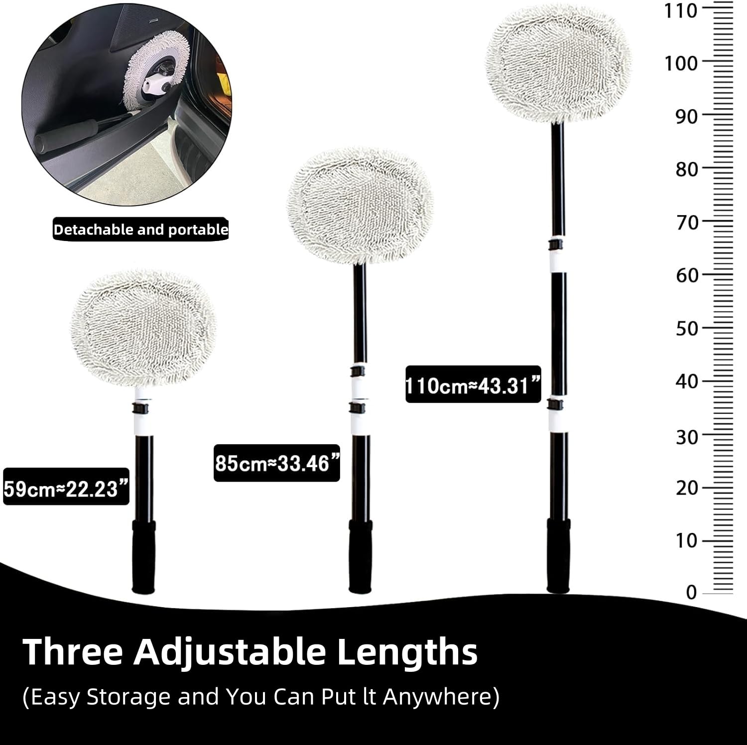Spazzola per lavaggio auto curva a 15° con manico lungo 109,2 cm, in microfibra, asta telescopica di estensione per caravan, camper, camion, auto, SUV, ruota barca, esterno, 2 in 1, per autolavaggio