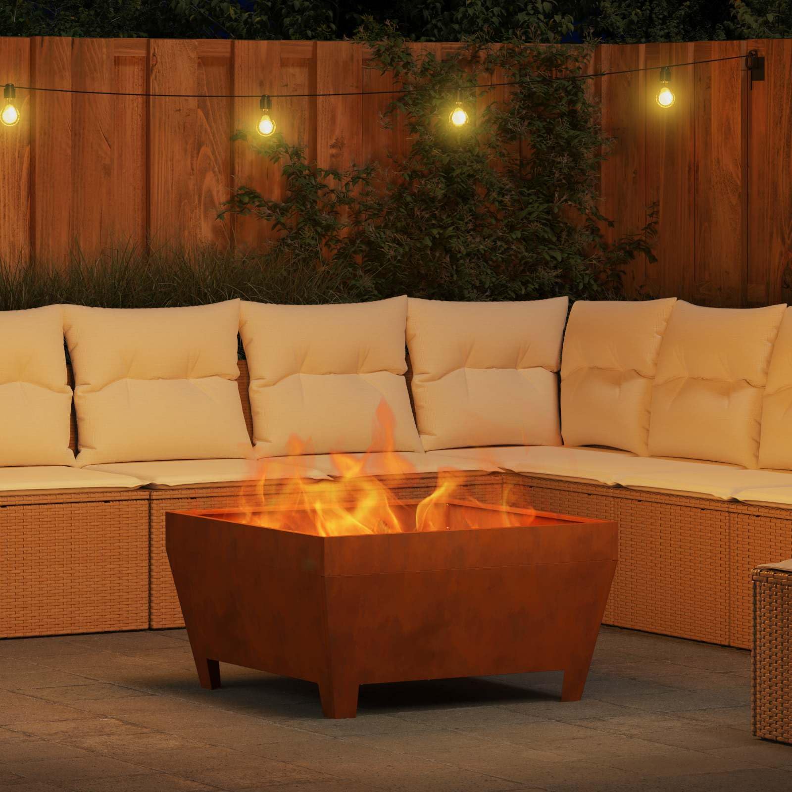 Mangloder Brasero marrón de acero resistente a la intemperie, 80 x 80 x 43 cm, inoxidable y mate, para jardín, terraza, balcón, exterior, calefacción con llama, decoración independiente, 12,7 kg
