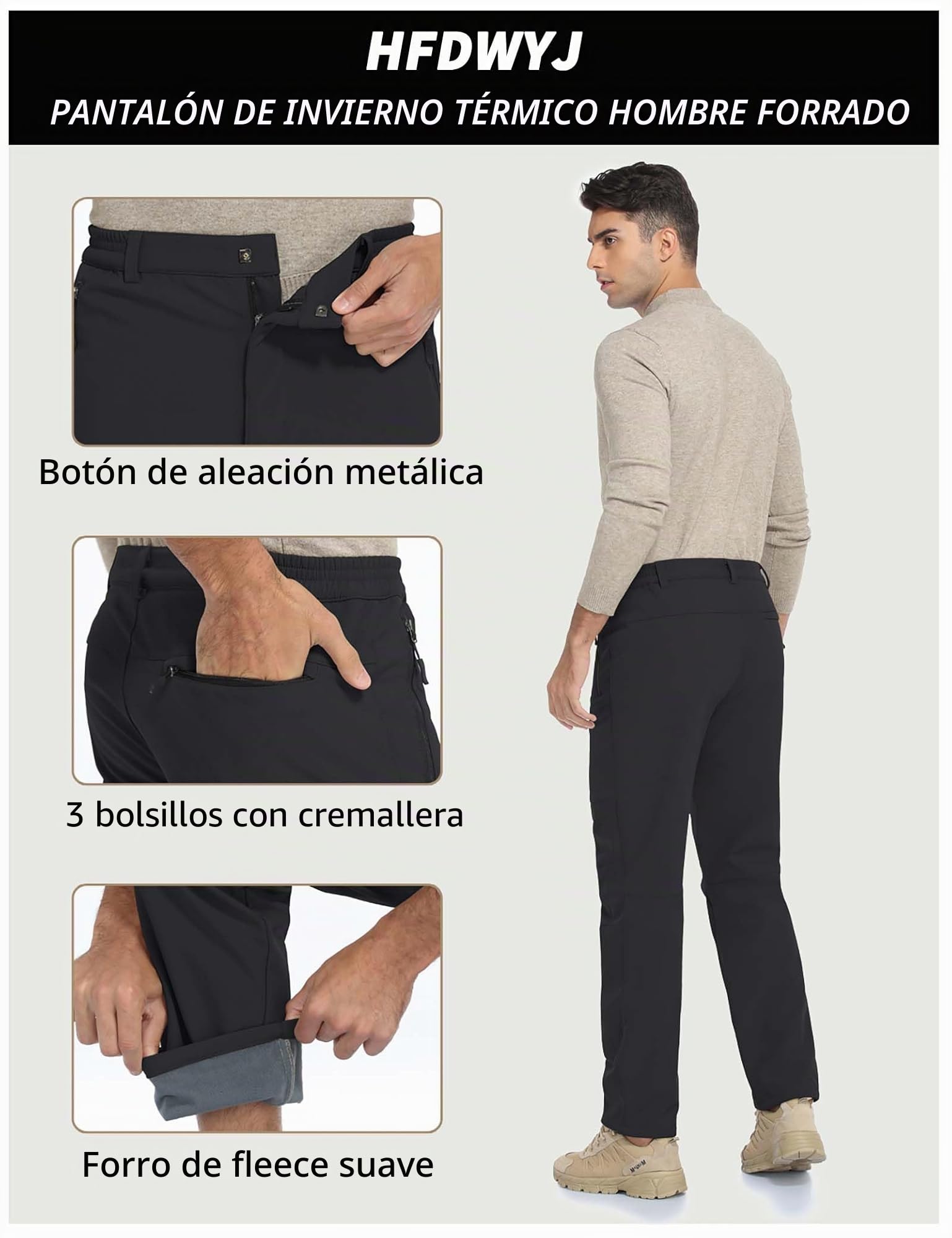 Pantalones de Trekking Impermeables para Hombre Forrado Pola Esquí Montaña