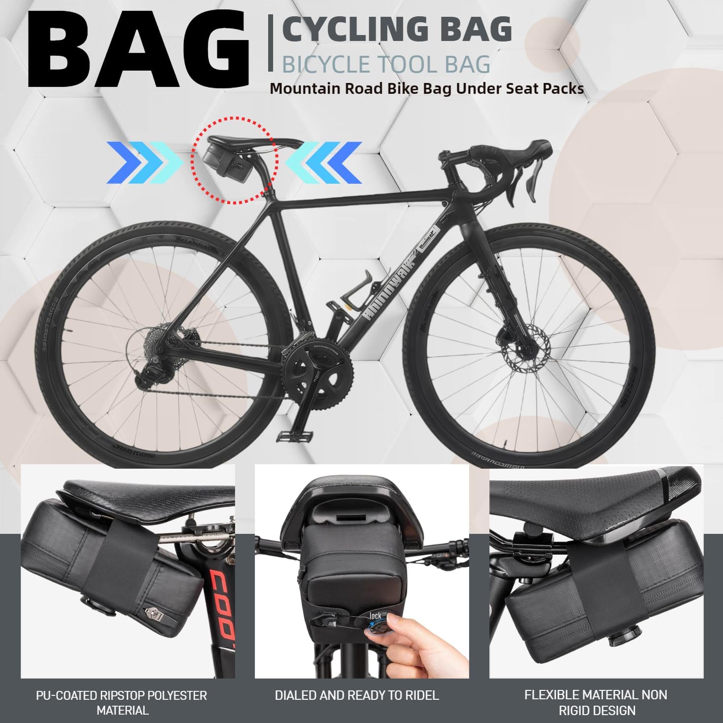 Road Bike Saddle Bag,Waterproof Small Bike Tail Bag Bicycle Under Seat Bag, Lightweight Bicycle Cuboid Storage Bag Cycling Accessories Pouch for Road Mountain Cycling