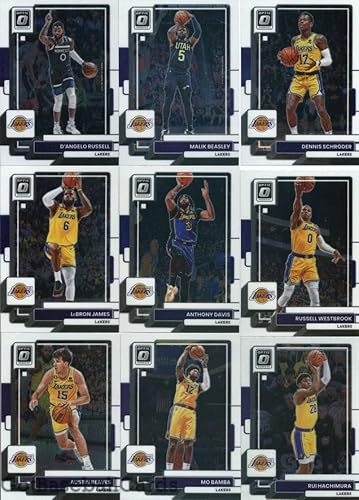 2022-23 Panini Donruss Optic Veteran Los Angeles Lakers Team Set of 9 Cards D'Angelo Russell(#57), Malik Beasley(#66), Dennis Schroder(#111), LeBron