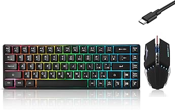 Guiheng Wired 60% Gaming Keyboard and Mouse Combo, Ultra-Compact 61 Keys RGB Backlit Mini Keyboard, Lightweight 3200 DPI Optical, Wired Gaming Set for Windows,PC, MAC PS5 Xbox Gamer(Black)