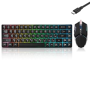 Guiheng Wired 60 Gaming Keyboard and Mouse Combo Ultra-Compact 61 Keys RGB Backlit Mini Keyboard Lightweight 3200 DPI