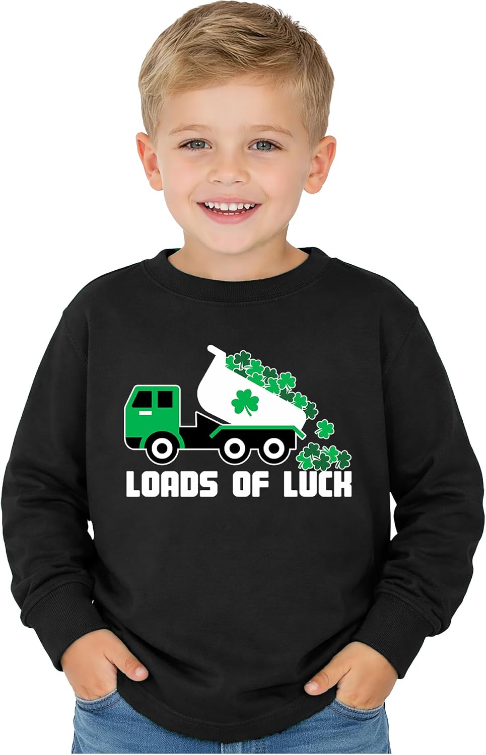 Tstars Boys St. Patrick's Day Shirt - Construction Trucks Design Lucky Clover Toddler Kids Long Sleeve Tee