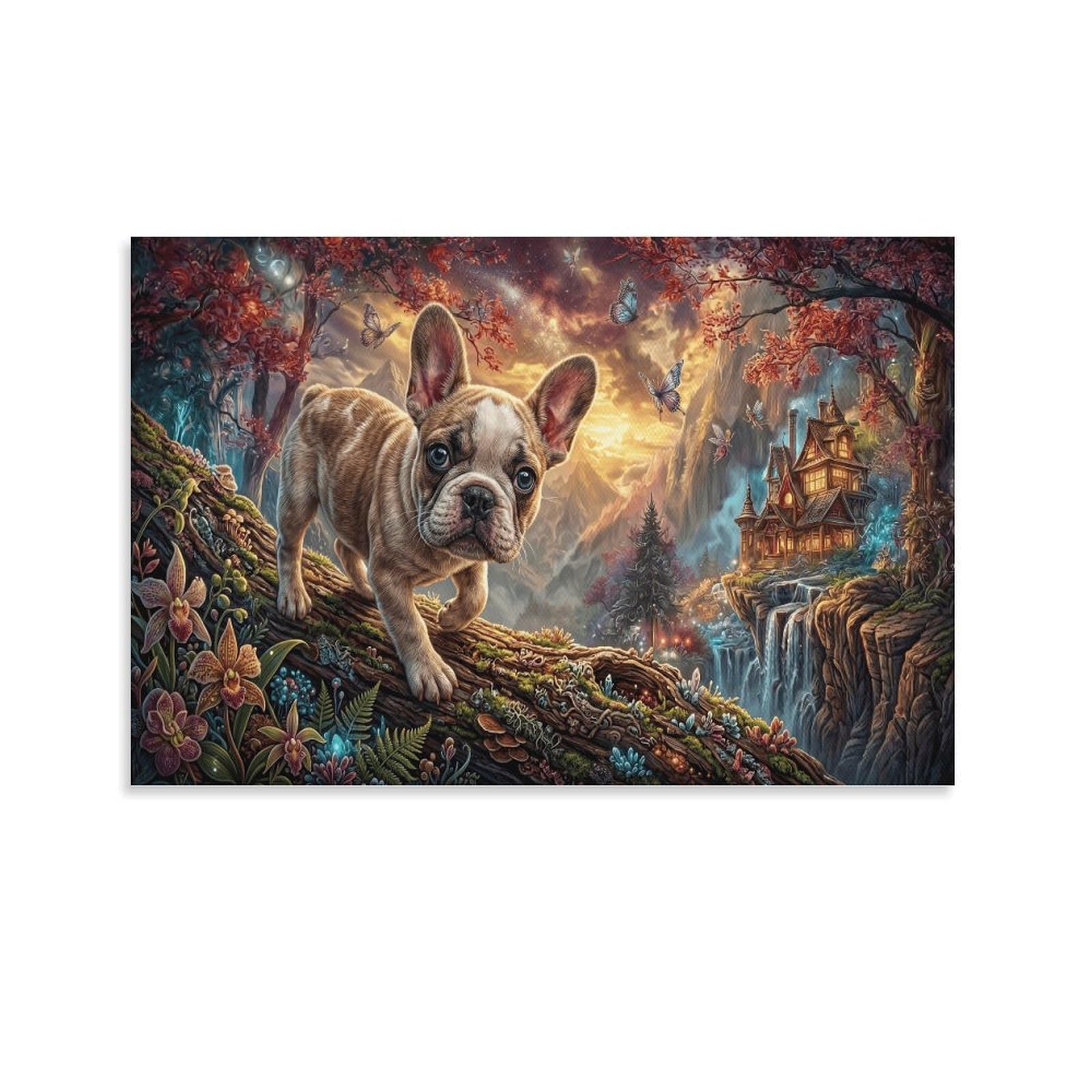 XPASHIQWC French Bulldog Poster Artwork Forest Cabin Giclee Canvas Prints Modern Canvas Wall Art Picture Wall Hanging for Office Gym Living Room Decor 24x36inch(60x90cm)