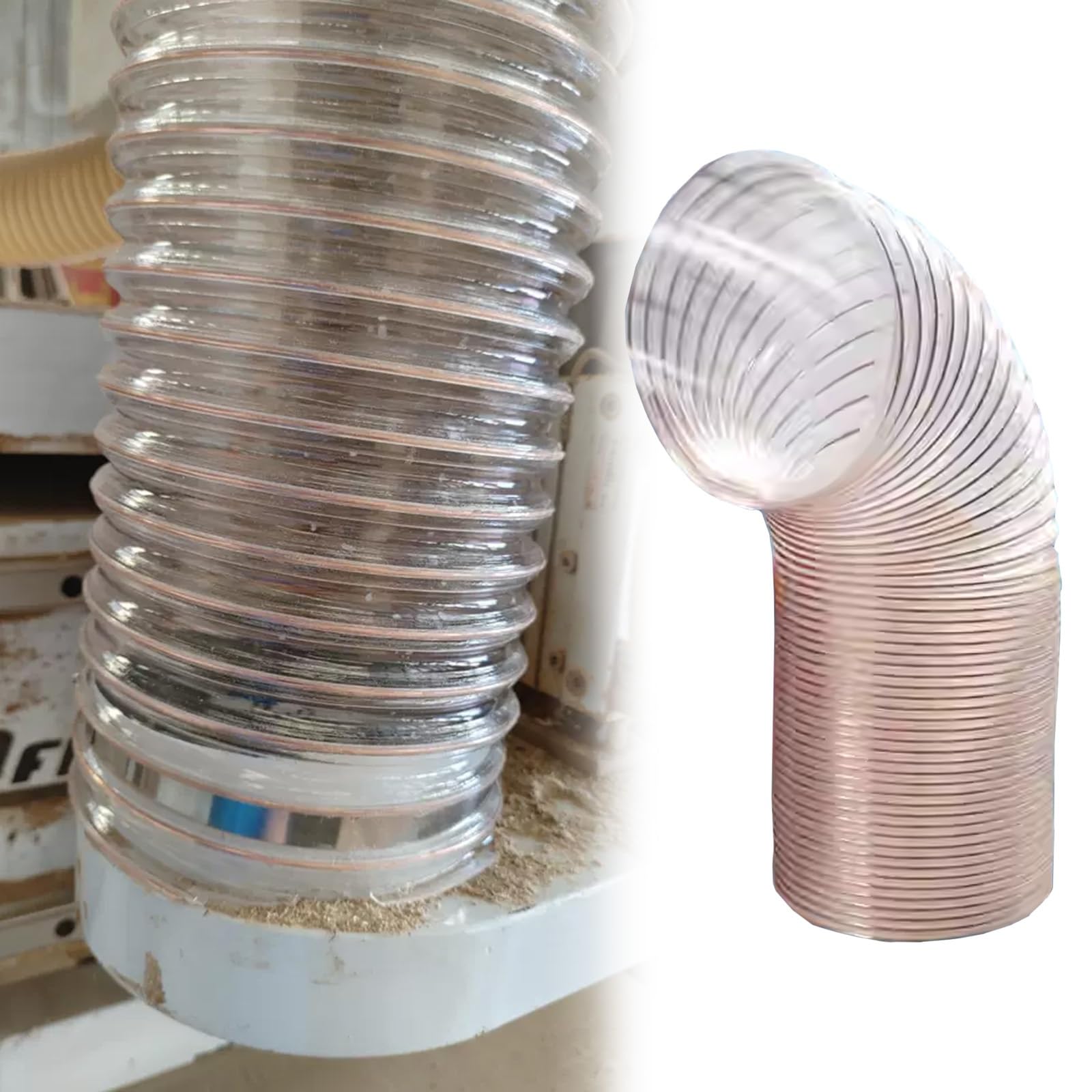 Tuyau de dépoussiérage haut de gamme flexible transparent anti-perforation de 2,5" pour atelier