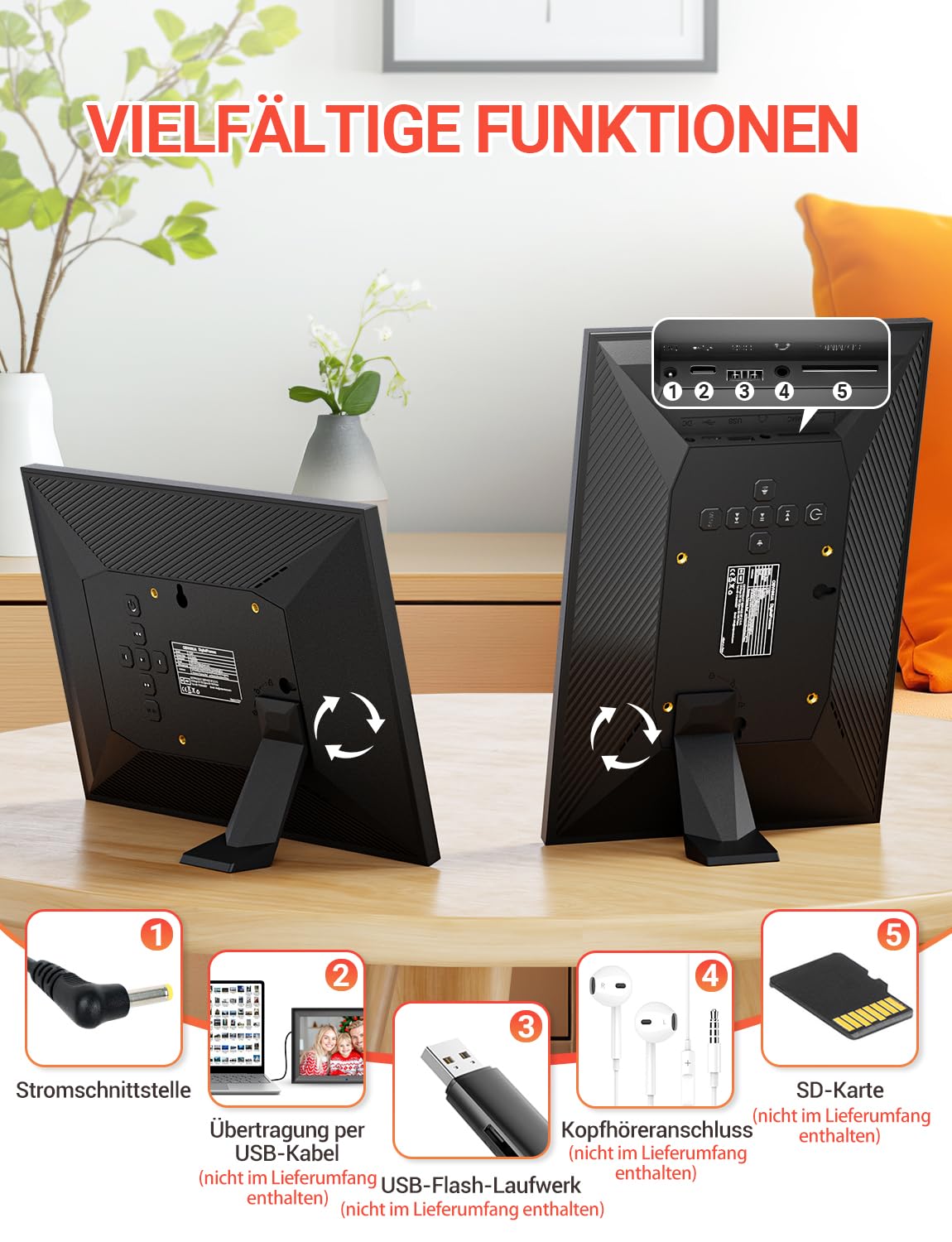 Digitaler Bilderrahmen 10,1 Zoll 1280x800 IPS USB SD-Karte Automatische Drehfunktion Foto Musik Video Player