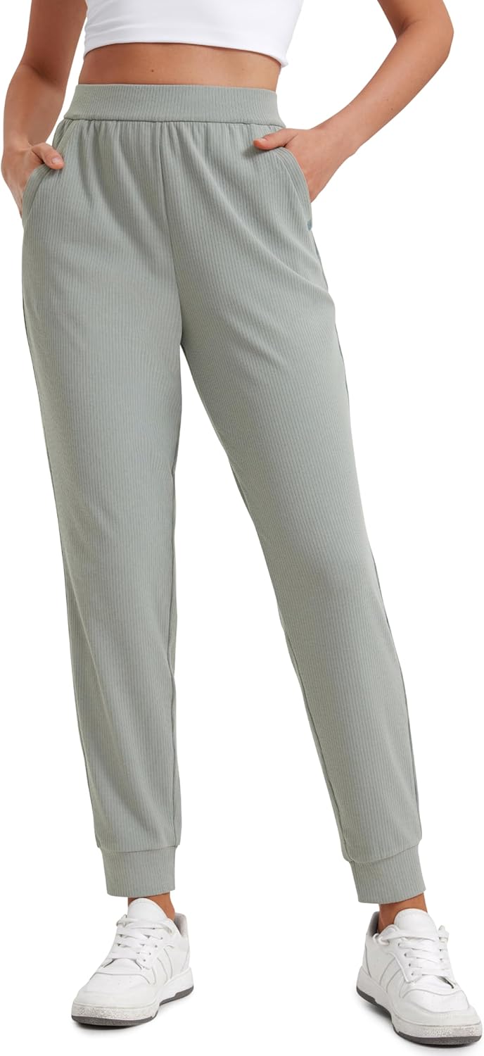 CRZ YOGA Comfy Ribbed Sweatpants Women High Waisted Lounge Casual Travel Joggers Sweat Pants with Pockets Sterling Large