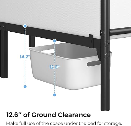 Miniatura 66 de Topeakmart Base de cama de metal negro con cabecero, base de colchón, cama de plataforma, base de cama con listones, tamaño individual Negro -,Blanco