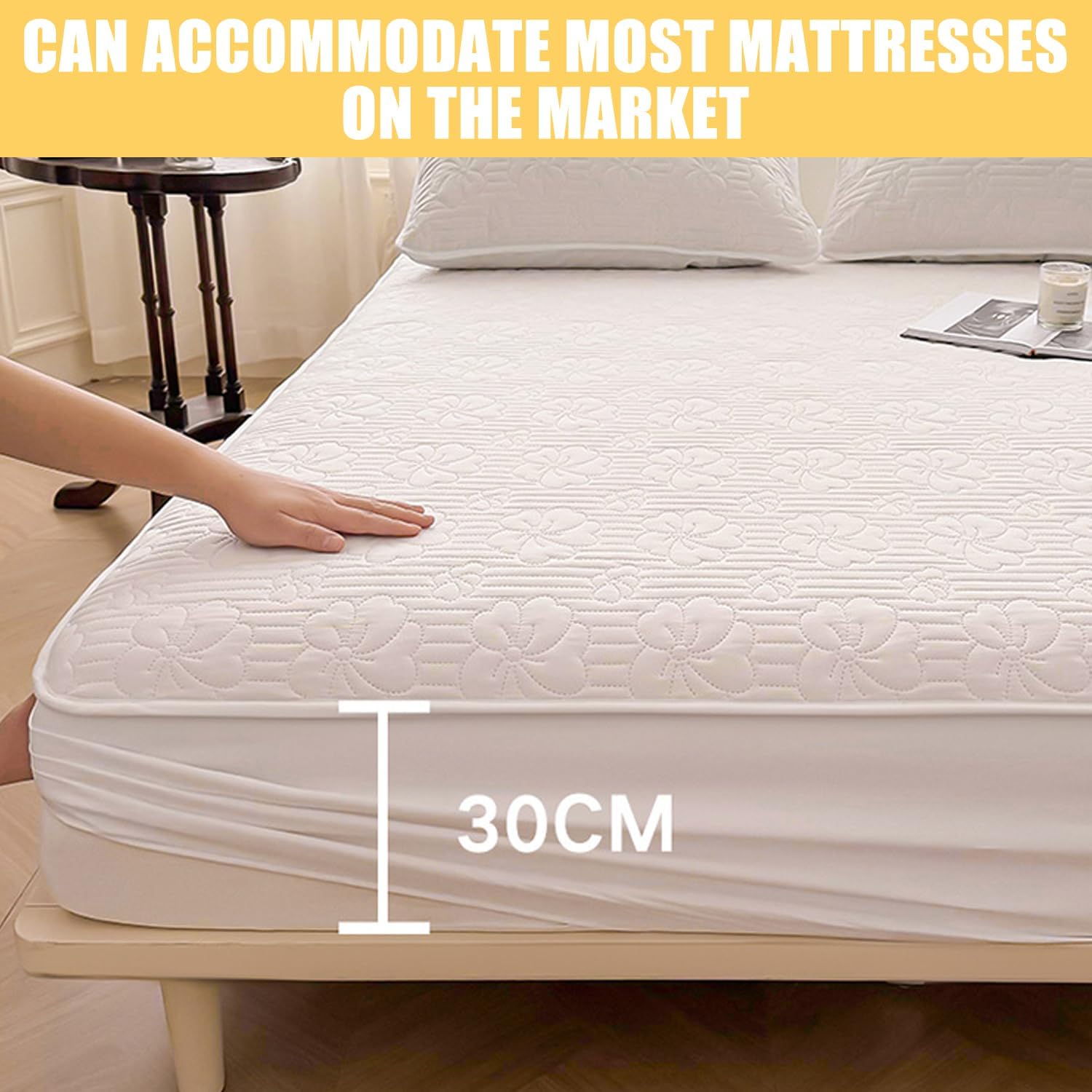 Waterproof Mattress Protector Cover Queen Size Cotton Mattress Cover Soft Comfortable Fitted Sheet with Elastic Band Mattress Pad Cover Deep Pocket of 12In,Blue,90 * 200cm(Twin)