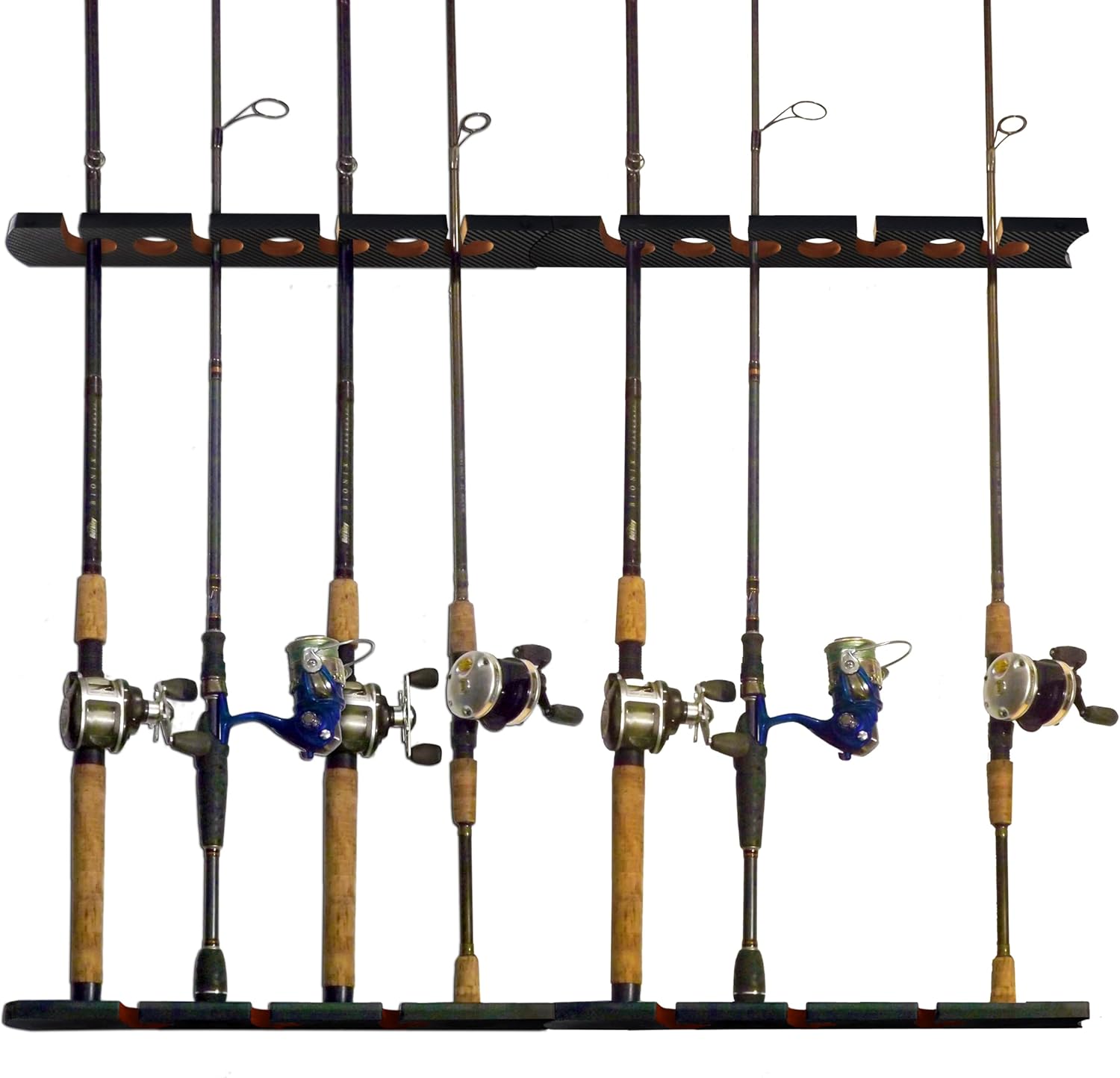 Old Cedar Outfitters Modular Fishing Rod Rack Carbon Mesh Finish Seven Rod and Reel Combo Capacity