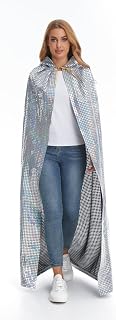 Unisex Laser Shining Cloak Bling Bling Cape Hooded Full Length Halloween Party Dress Up