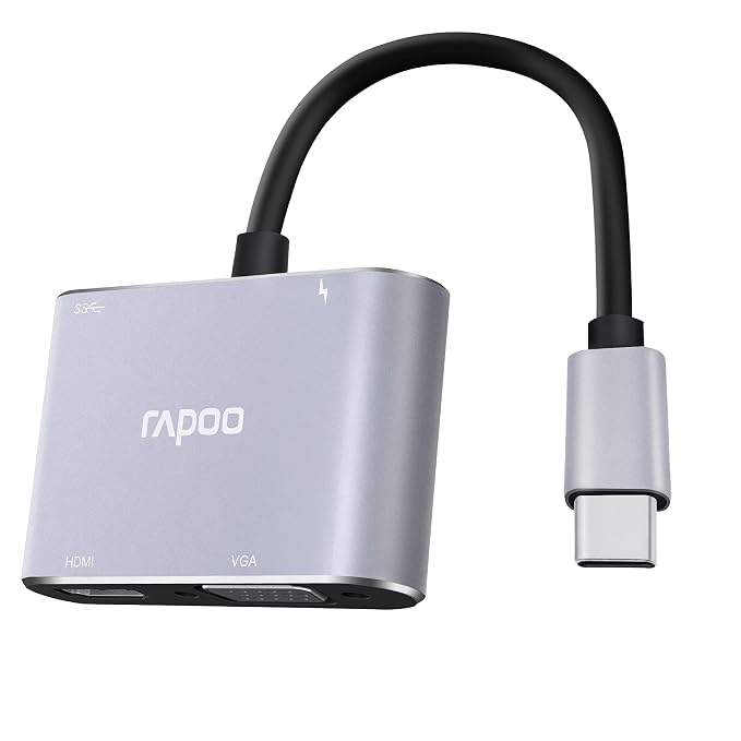 Rapoo XD30 USB C Hub, 4-in-1 USB C Adapter, with 4K USB C to HDMI/30Hz & VGA Ports,PD protocal Power Supply,USB A 3.0 for MacBook Pro 2016/2017/2018, Chromebook, Windows, and More