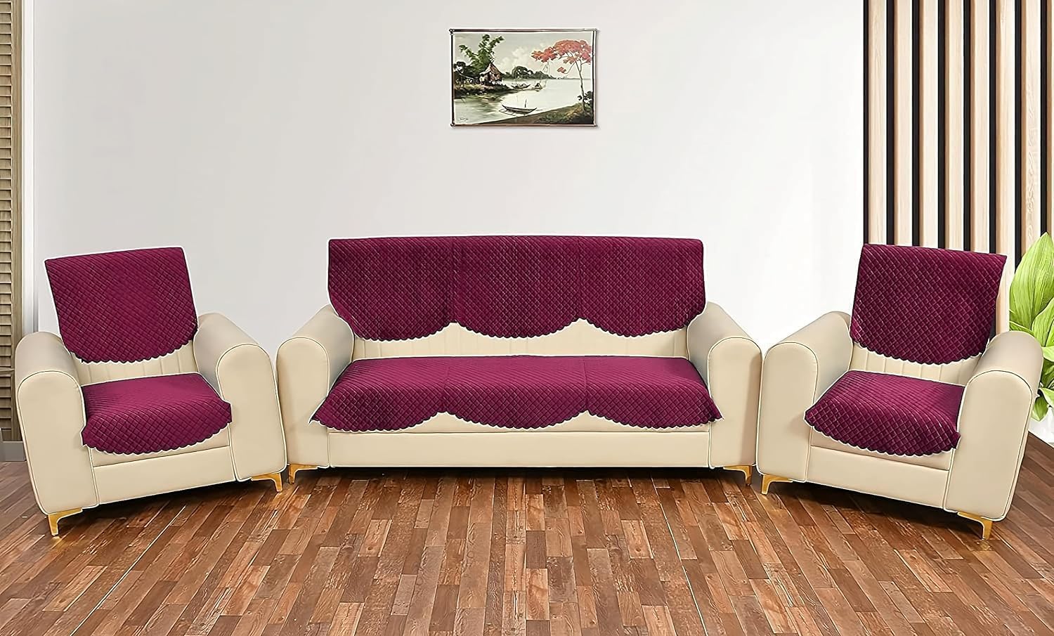 WYTOMAH Velvet Quality Raising Quilt Patterns Sofa Covers Set (Wine, 5 Seater) (B0D79BS4TZ) Amazon Price History, Amazon Price Tracker