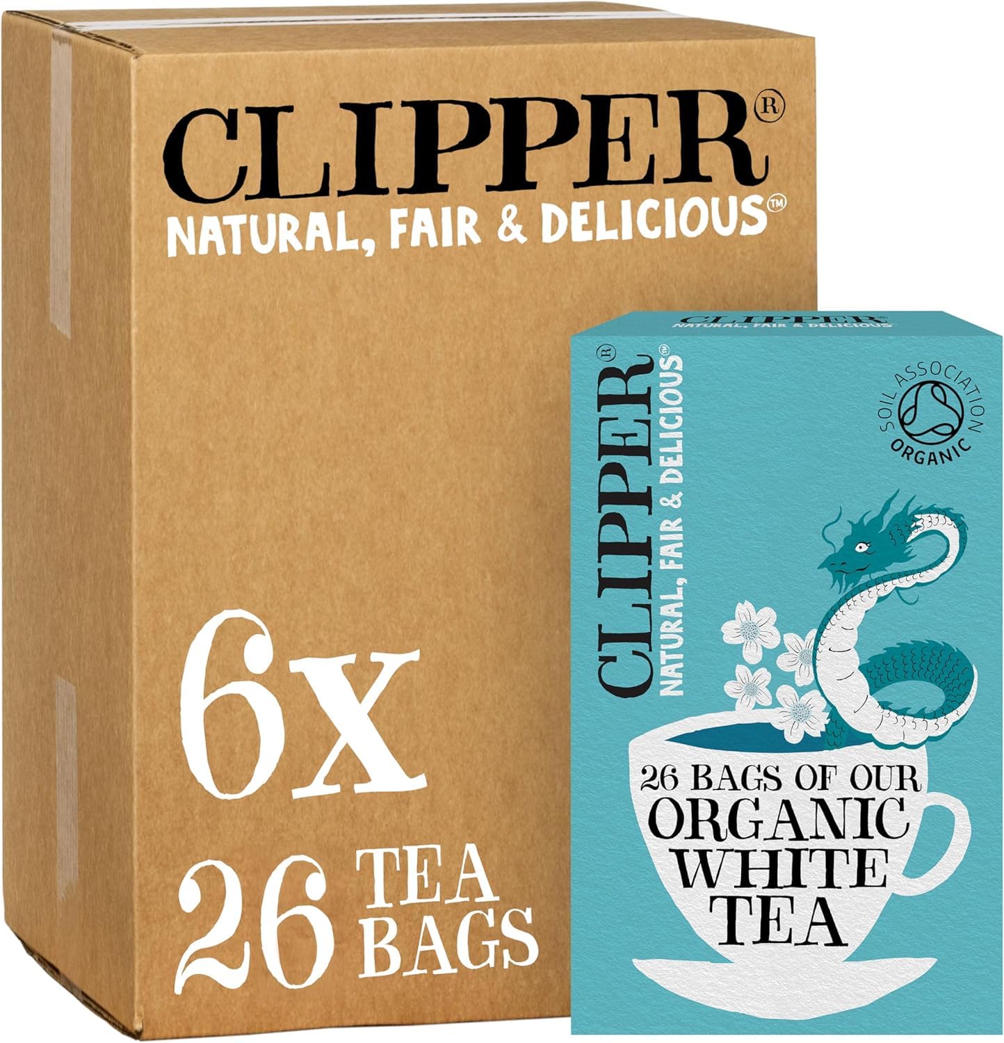 Clipper Organic White Tea Bags | 156 Bags of White Tea from China (6 x Boxes of 26) | Bulk Buy for Home & Catering | Herbal Tea Bags | Natural, Unbleached | Plant-Based & Biodegradable
