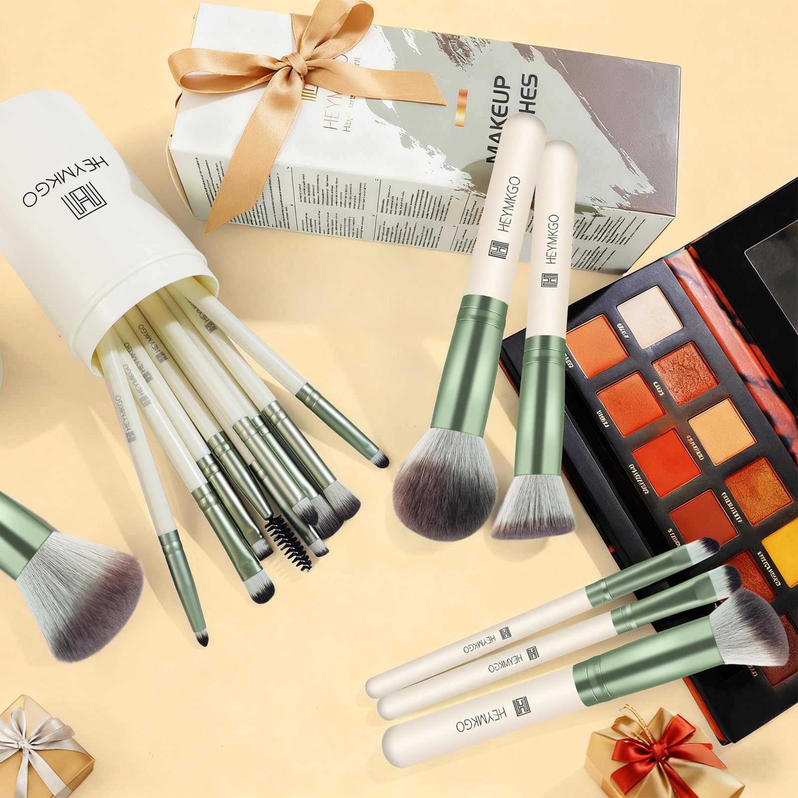 HEYMKGO Set Pennelli Make Up 15 Pezzi Pennelli Trucco con Porta Pennelli Make Up da Viaggio Premium Setole Sintetiche per Fondotinta Kabuki Cipria Correttori Fard Ombretto Illuminante e Sopracciglia