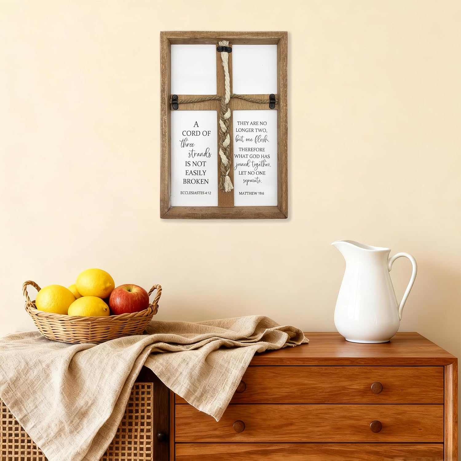 A Cord of Three Strands Wedding Sign Tie God's Knot Three Strands Braid Wall Decor Cross to Braid for Wedding Ceremony Ideas Gift for Couple Christians Symbolic of Unity 15"X10"(Brown)