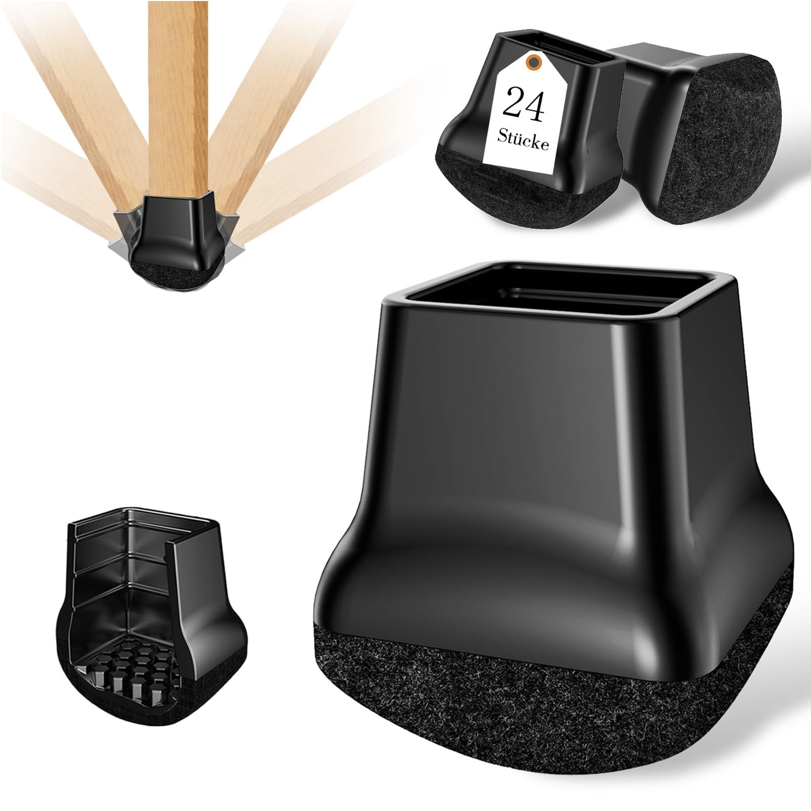 JCrunaway 24 Pcs Rectangular Chair Leg Protectors Ball Shape for Slanted/Vertical Chair Leg Pads Diameter 20-25mm Felt Pads Resistant to