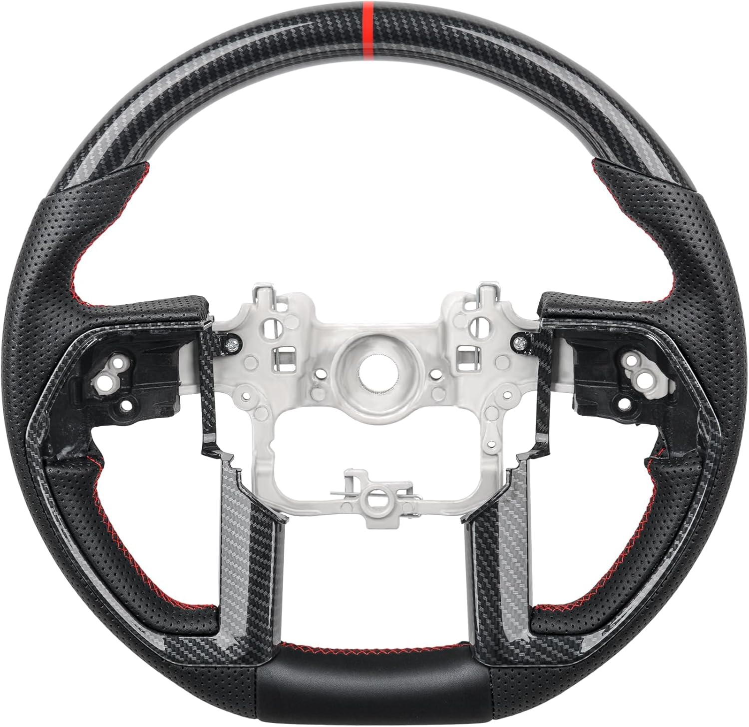 Carbon Fiber Style Steering Wheel for Toyota Tundra 2022-2026, Tacoma 2024-2026, Sequoia 2023-2026, Includes Matching Trim Bezel, Fits SR5 Limited Platinum TRD Pro Capstone, Red Stitching Sport Grip