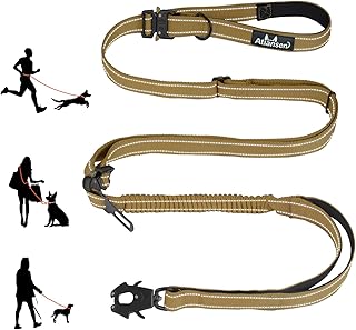 9.7FT Detachable Hand-Free Heavy Duty Tactical Dog Leash, Khaki