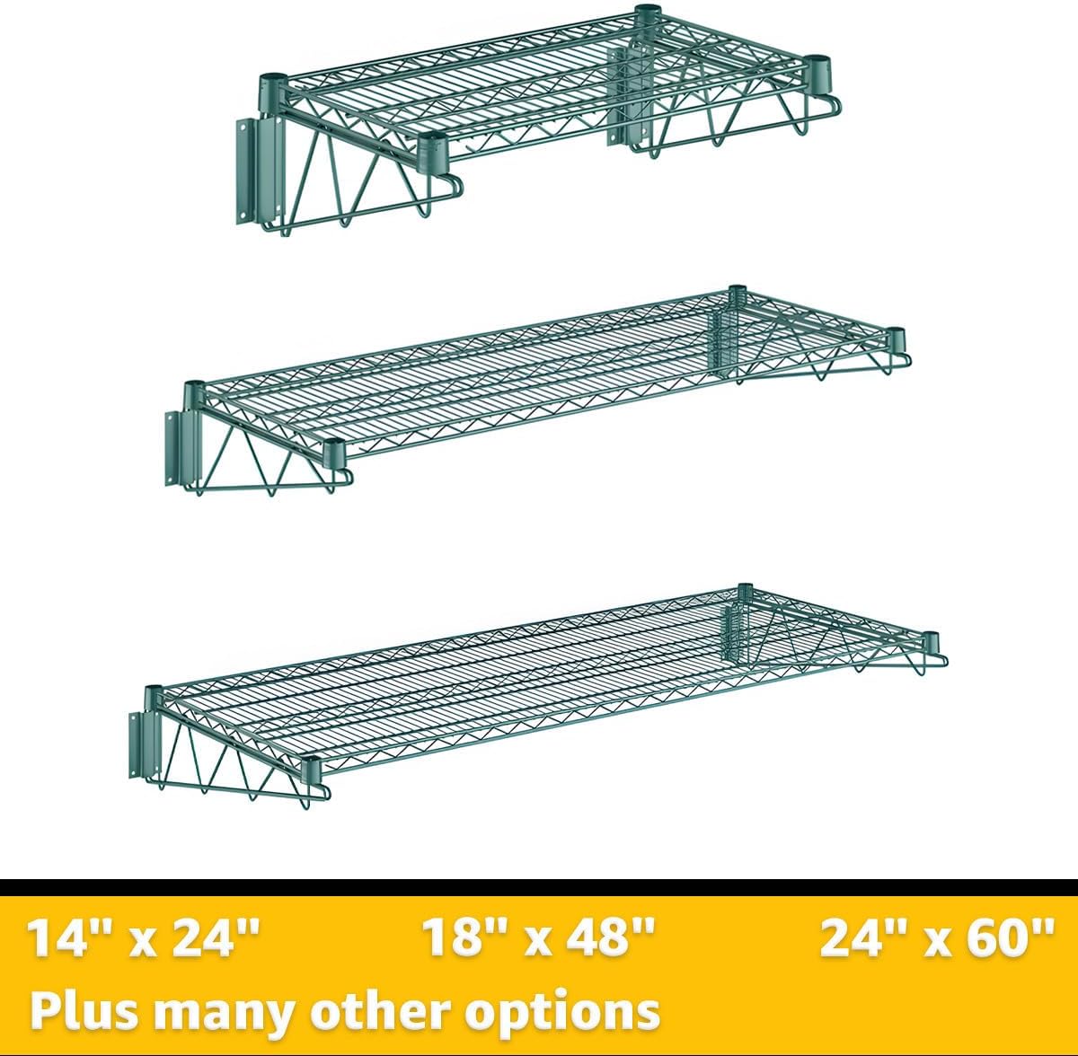 2-Pack 12" x 60" Fixed Wire Green Epoxy Wall Mount Shelf, Commercial Wall Mount Shelving, NSF