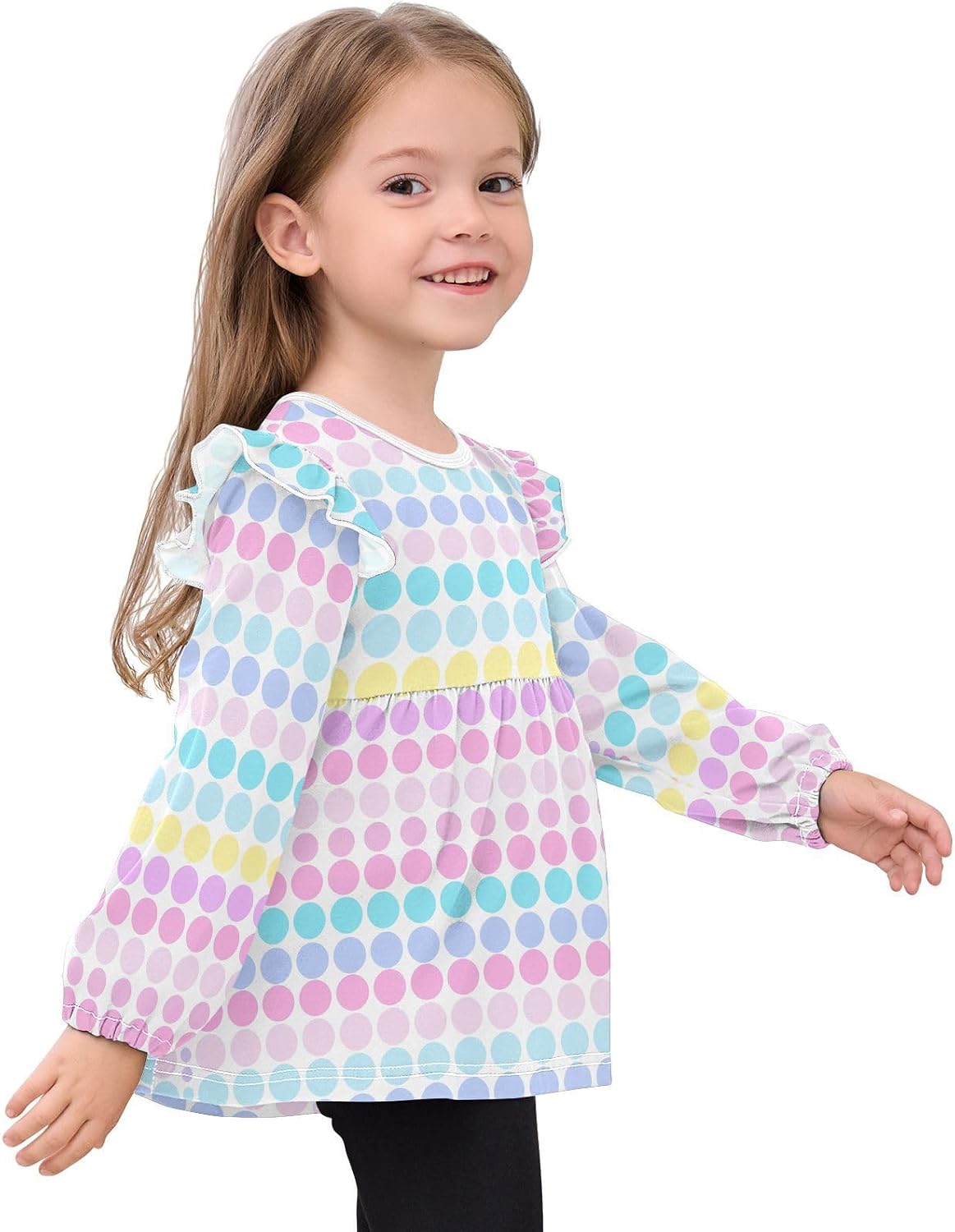 visesunny Toddler Clothes for Girls Size Colorful Polka Dots Long Sleeve Fall Shirts Cotton Top with Ruffle Collar