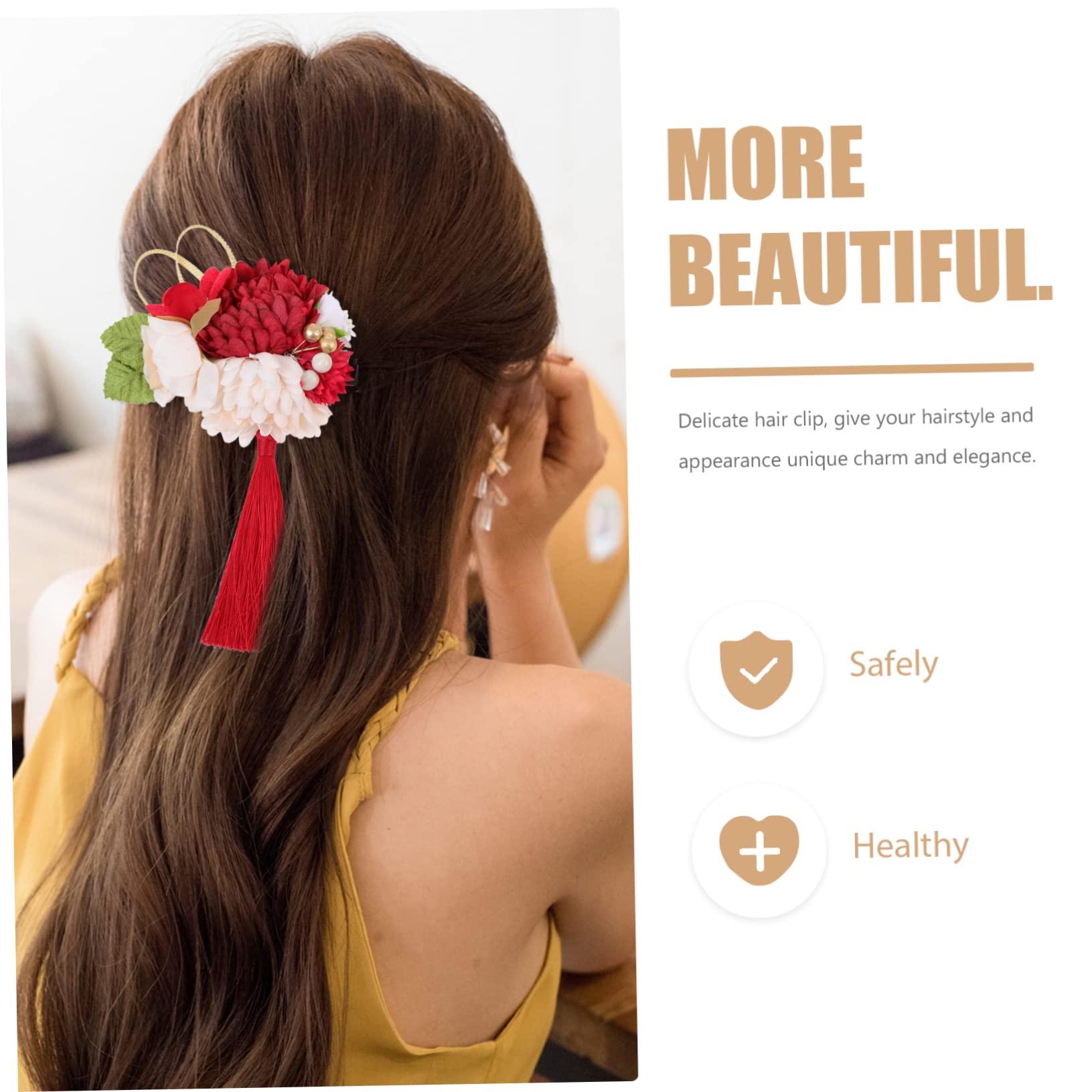 FRCOLOR 5stücke Japanischer Stil Haarschmuck Rote Kunstblumen Haarspange Für Damen Elegante Haaraccessoires Für Hochzeiten Und Fotografie Blumige Haarnadel Für Verschiedene Frisuren
