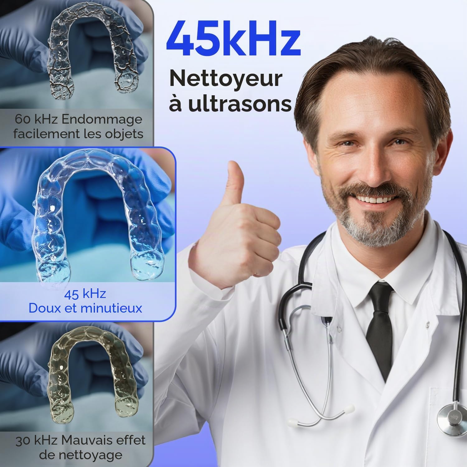 MySmile Nettoyeur de retenue à ultrasons 200ML 45 kHz avec minuterie numérique pour prothèses dentaires