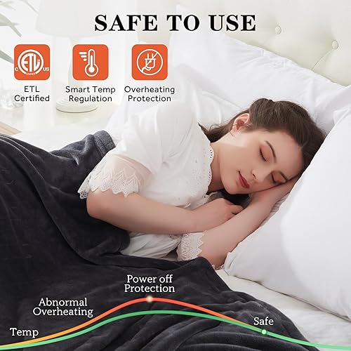 Miniatura 2 de ThermaSnug Manta térmica tamaño individual, manta eléctrica térmica de franela suave súper acogedora, tamaño individual de 62 x 84 pulgadas para