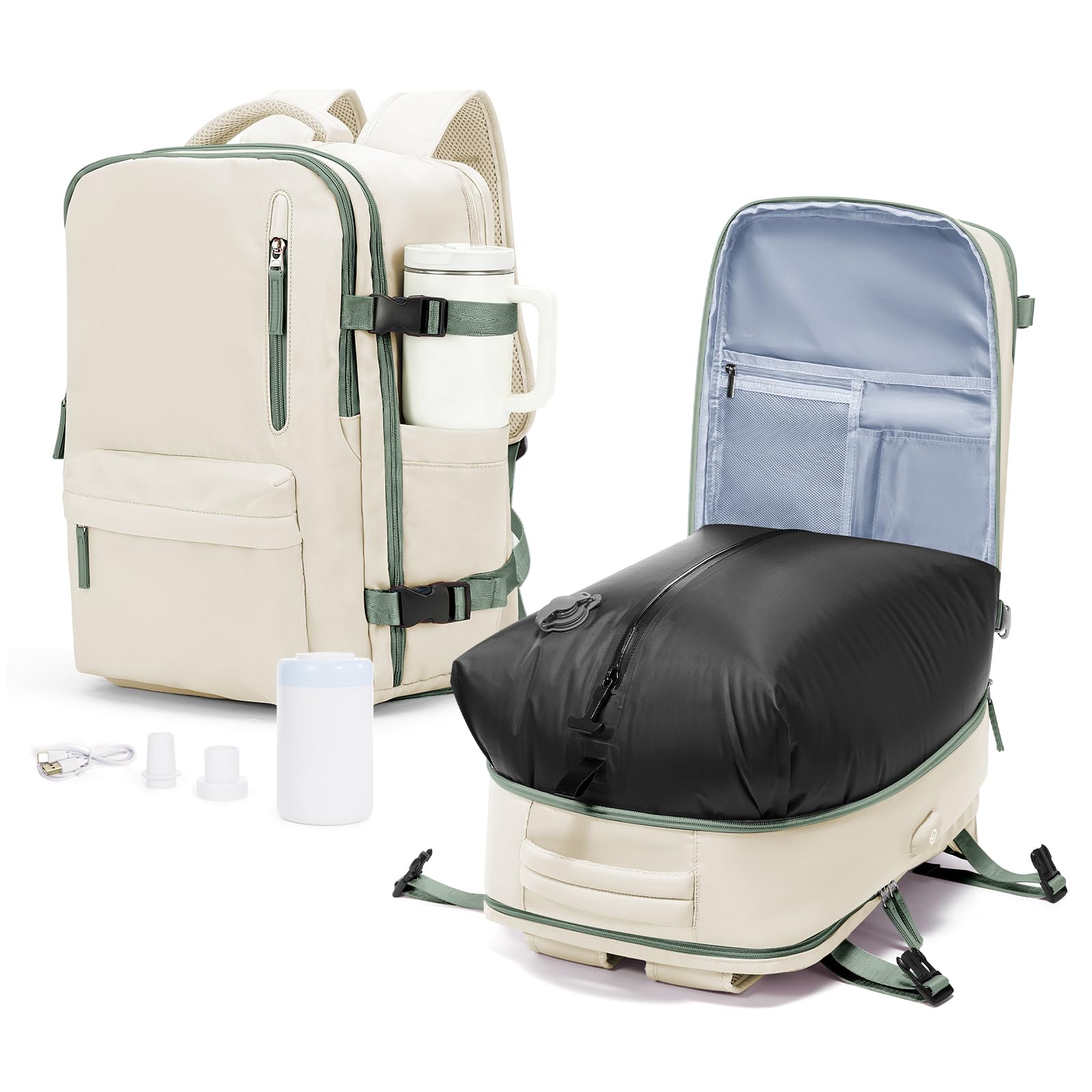 VECAVE Vacuum Travel Backpack with Pump for Women, Personal Item Carry on Backpacks Flight Approved 18x14x8 inches for Men,Laptop Waterproof Work