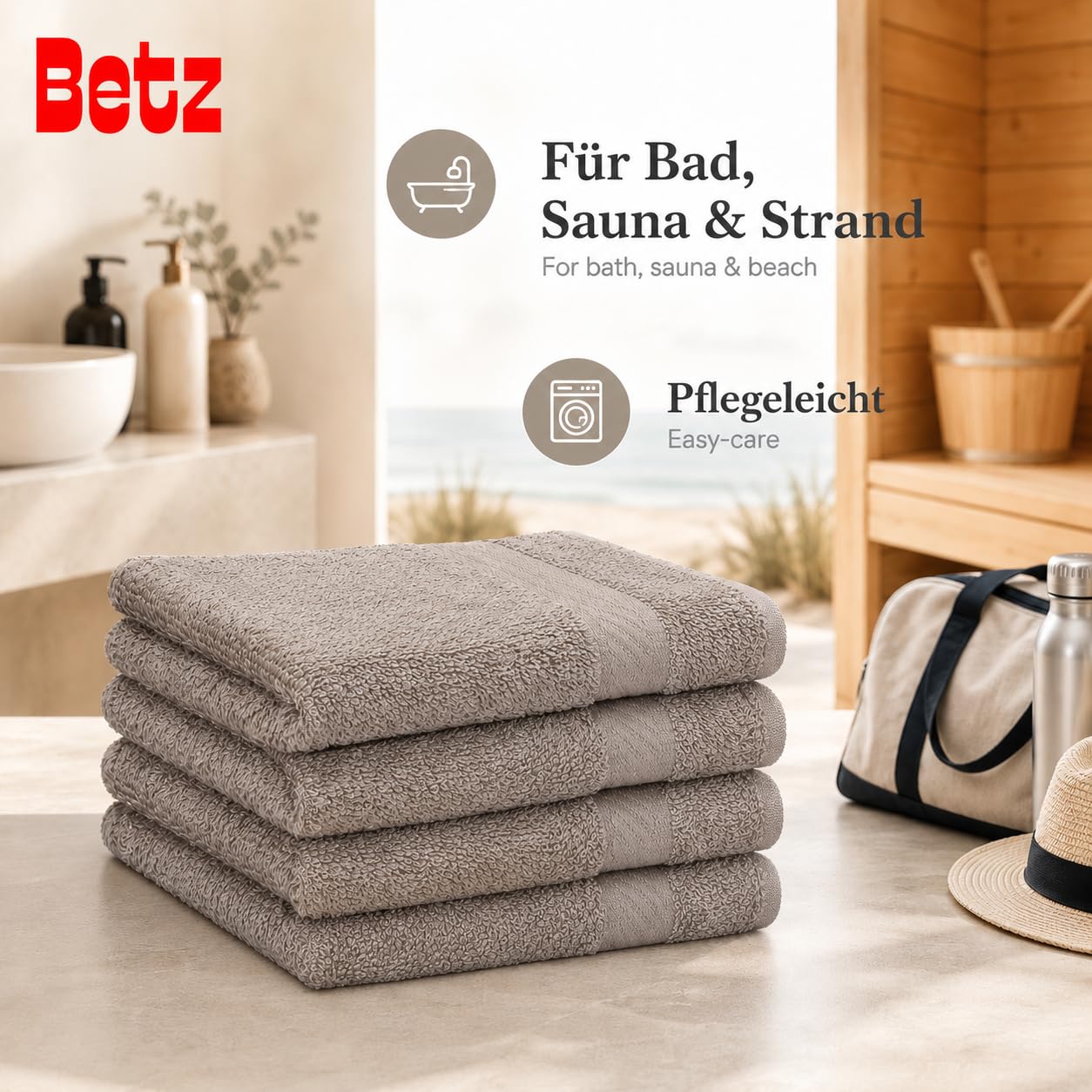 Betz Lot de 4 Serviettes de Bain draps de Bain Palermo 70 x 140 cm 100% Coton Couleur Gris Pierre
