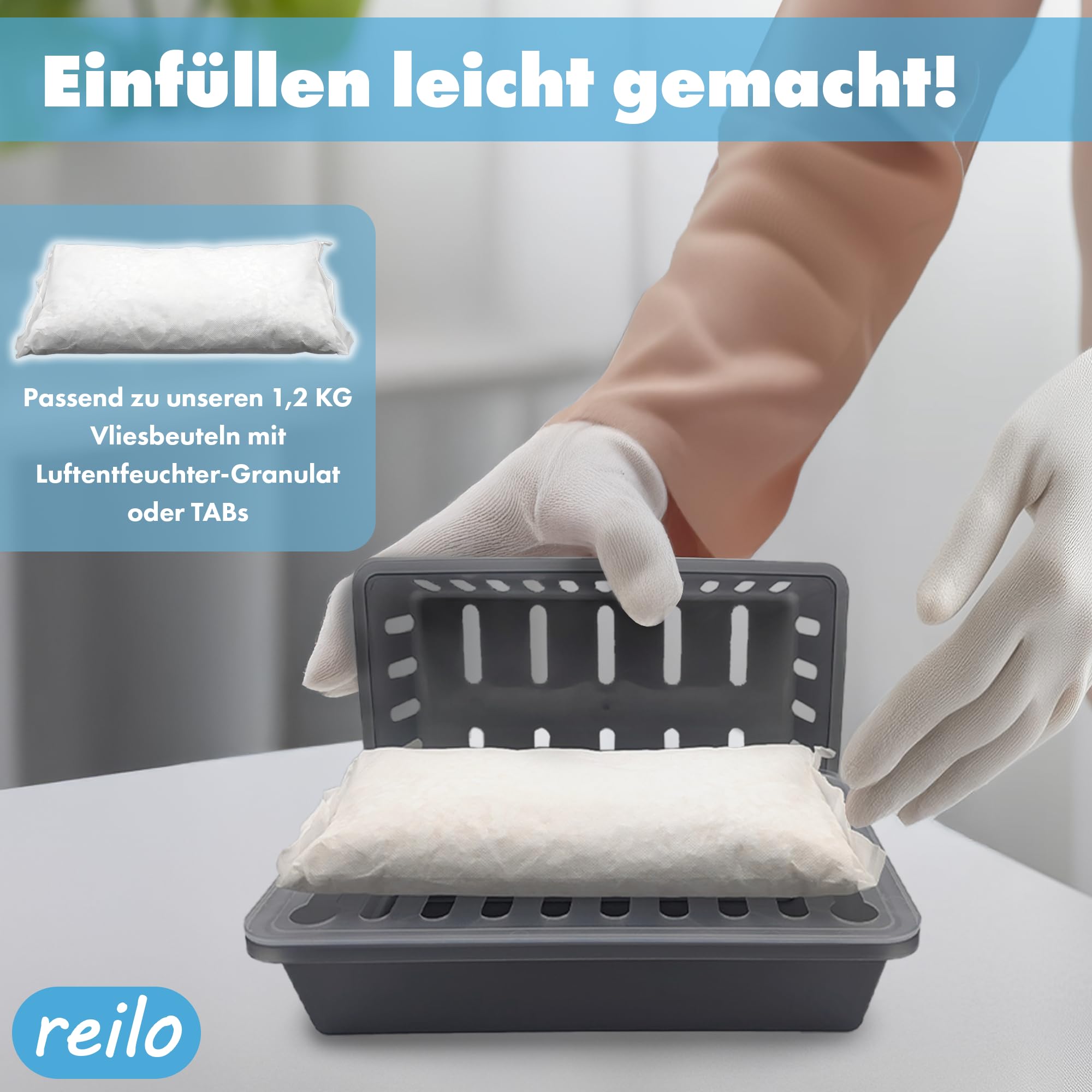 5x XXL Luftentfeuchter Box GT leer, Entfeuchterbox für Raumentfeuchter Granulat bis 1,2kg, kompatibel mit gängigen Entfeuchtern für Wohnraum, Schlafzimmer, Keller