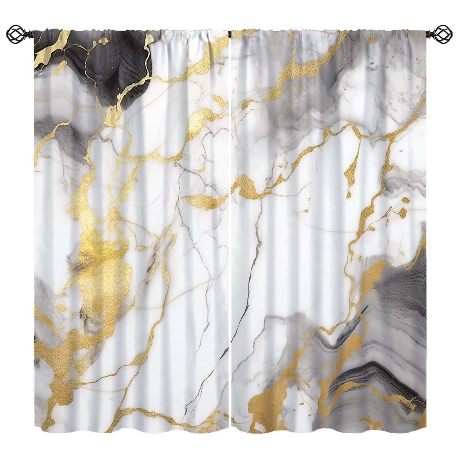 moderw White Grey Curtains Abstract Gray Marble with Gold Veins Window Treatments Luxury Ink Texture Minimalist Chic Window Drapes for Bedroom Living Room Kitchen W55xL63in