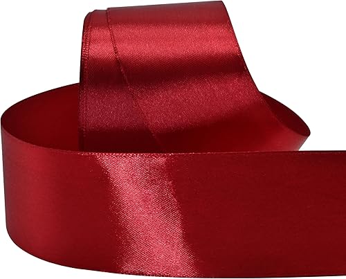 Cinta de satén de vino de poliéster, 2 pulgadas x 25 yardas, cintas de tela para envolver regalos, lazos, ramos, bodas, costura y más