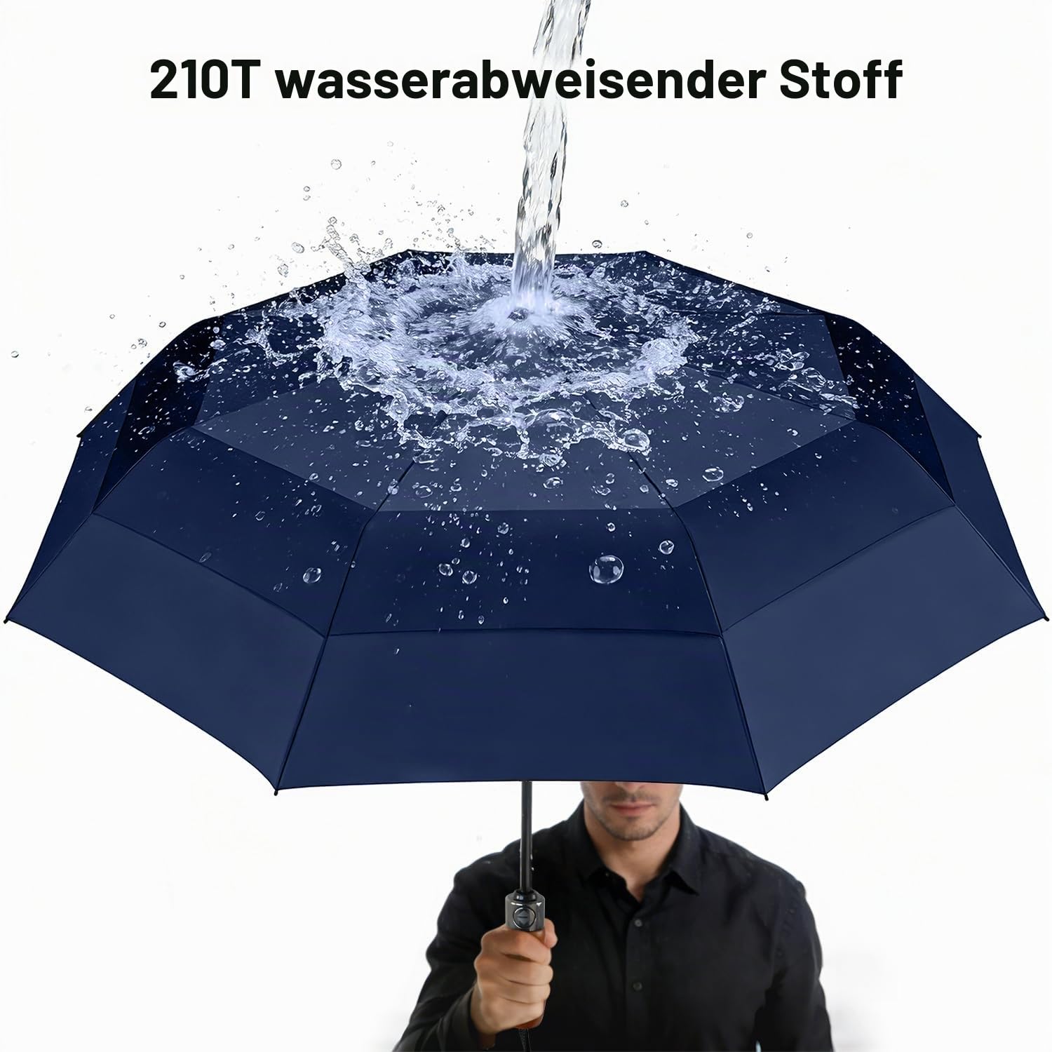 Lejorain Regenschirm XXL Sturmfest Automatischer Faltschirm Taschenschirm 137cm- Kompakter Falt Reise Golf Umbrella, 210T Nylon | Faltbarer Regenschirm mit doppeltem Baldachin, winddicht für Reisen, One-Touch-Offen, Holzgriff für Herren, für Regen Navy
