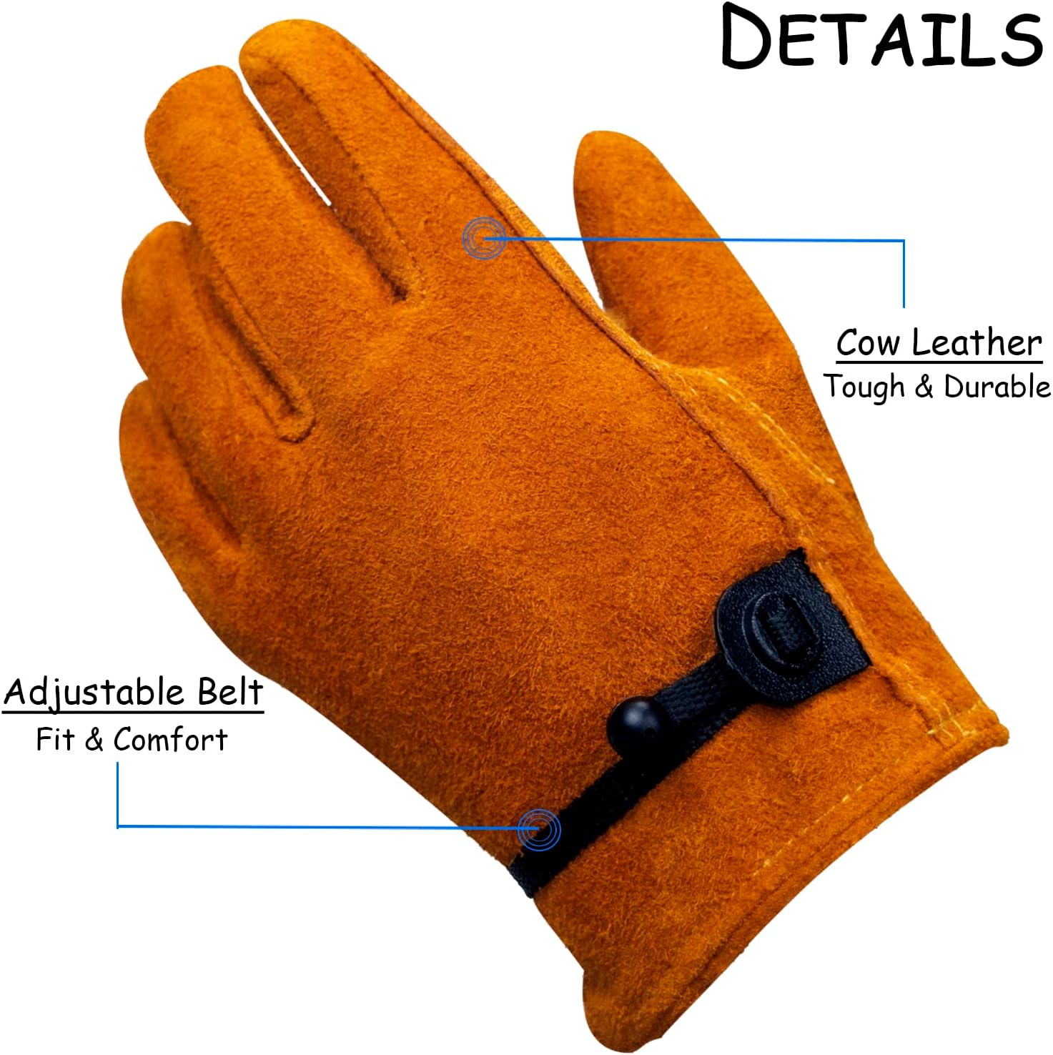 Toddler Work Gloves Age 2-12, Sheepskin/Cowhide Kids Leather Work Gloves for Children Yard Gardening (Brown/Yellow) - Image 2