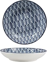 Japanese Style Wind Series Ceramic Deep Dinner Plate, 8-Inch Porcelain Round Dish, Microwave & Dishwasher Safe Serving Plate for Seafood, Appetizers & Snacks (Rime, Pack of 2)
