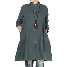 Minibee Womens Oversized Button Down Shirts Long Sleeve Cotton Linen Light Blouse Jacket with Pockets