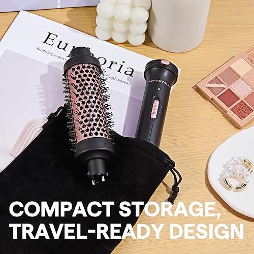Miniatura 6 de Wavytalk Cepillo Térmico, Cepillo Redondo Calentado de 1 12 Pulgadas con Cabeza Desmontable, Bolsa de Terciopelo y Doble Voltaje para Viajes, Fácil