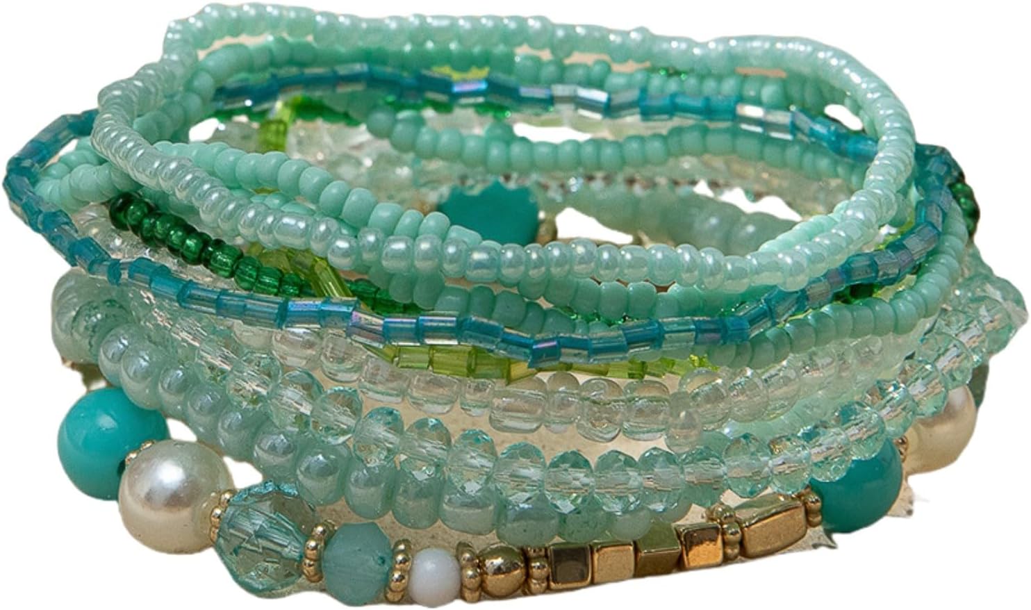 10PCS Bohemian Stackable Bead Bracelets Handmade Colorful Crystal Pearl Stretch Beads Bracelets Multi Layer Versatile Statement Bracelet Jewelry for Women