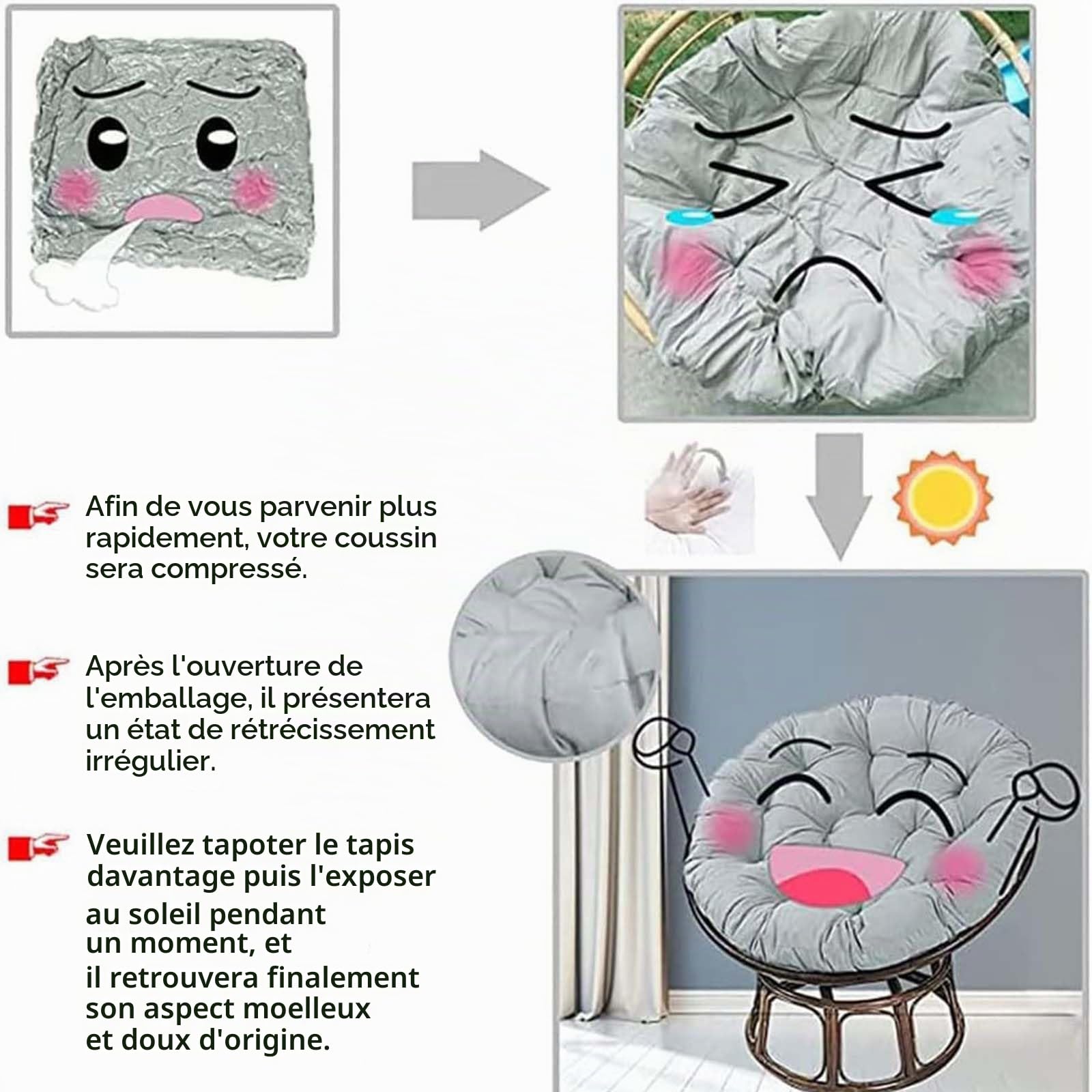 Coussin de chaise suspendue - Coussin de siège rond épais style nid douillet en coton pour chaise papasan, hamac, radar, chaise en forme d'œuf - Utilisation intérieure/extérieure - Pour balcon