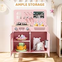 Vista 5 de MAMIZO Juego de cocina para niños, juego de simulación con pizarra y luces y sonidos realistas, cocina de madera interactiva definitiva con sonidos