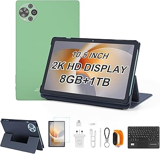 C idea 10.5" Tablet Android 14, 8GB RAM, 1TB Storage, WiFi, Bluetooth, GPS, Dual Camera, Long Lasting Battery Tablet, CM10500Plus (Green)